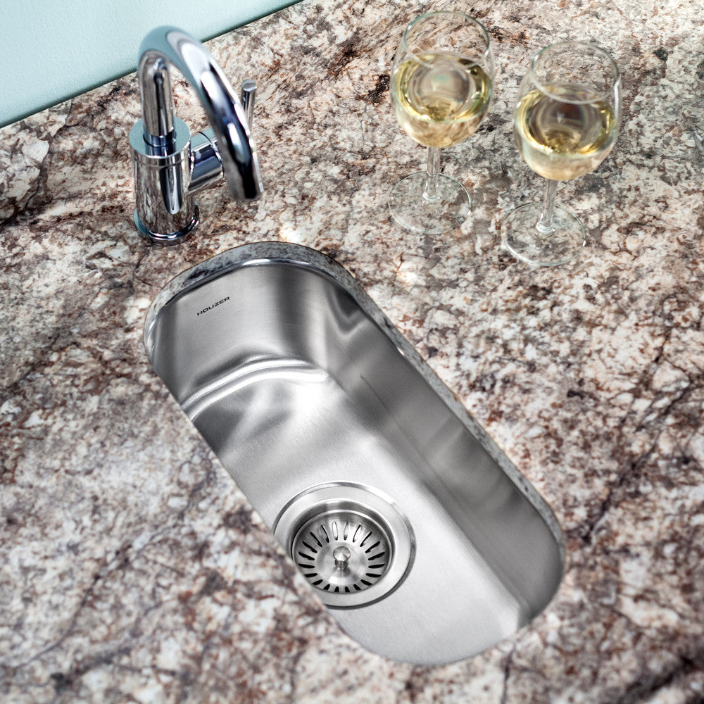 Houzer Club 10 inch Stainless Steel Undermount Compact Single Bowl Bar Sink - CS-1105