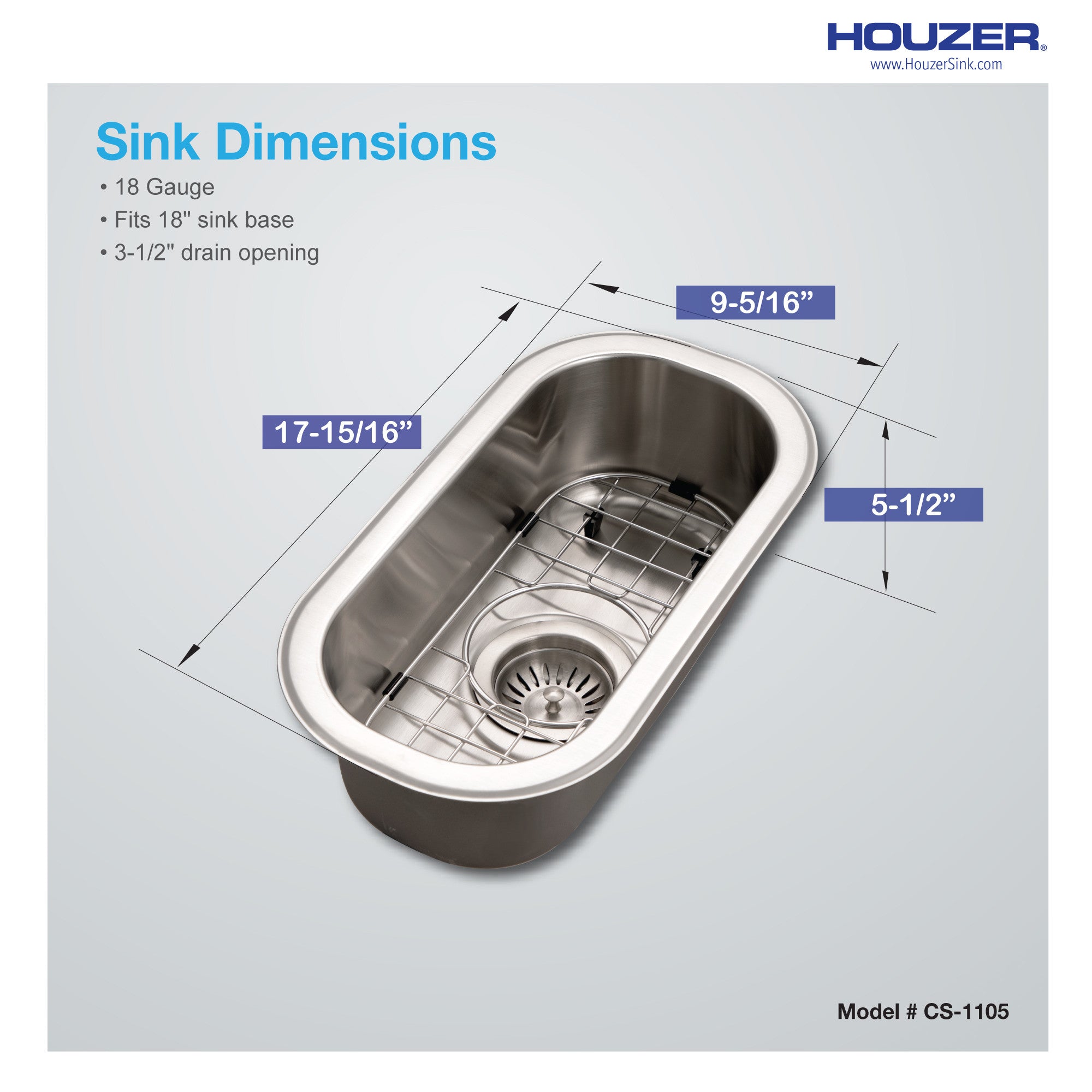 Houzer Club 10 inch Stainless Steel Undermount Compact Single Bowl Bar Sink - CS-1105