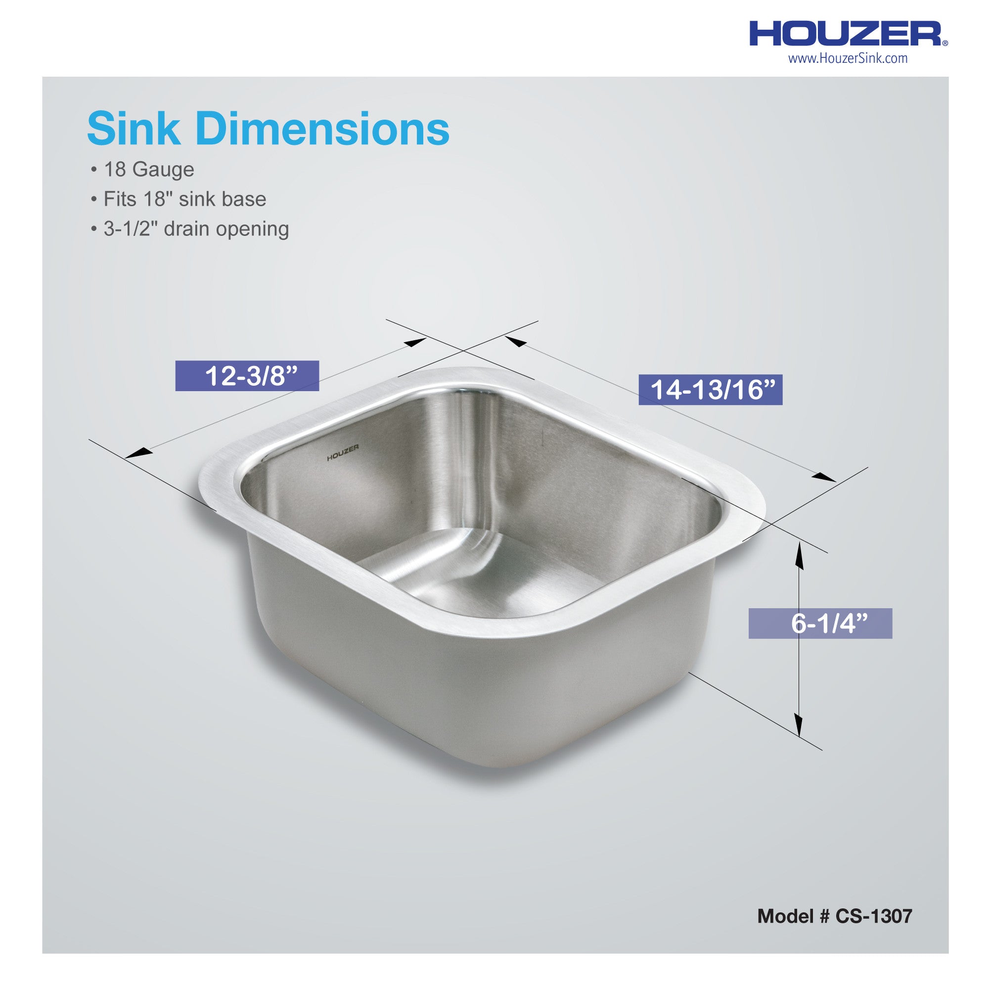 Houzer Club 13 inch Stainless Steel Undermount Small Bar and Prep Sink - CS-1307