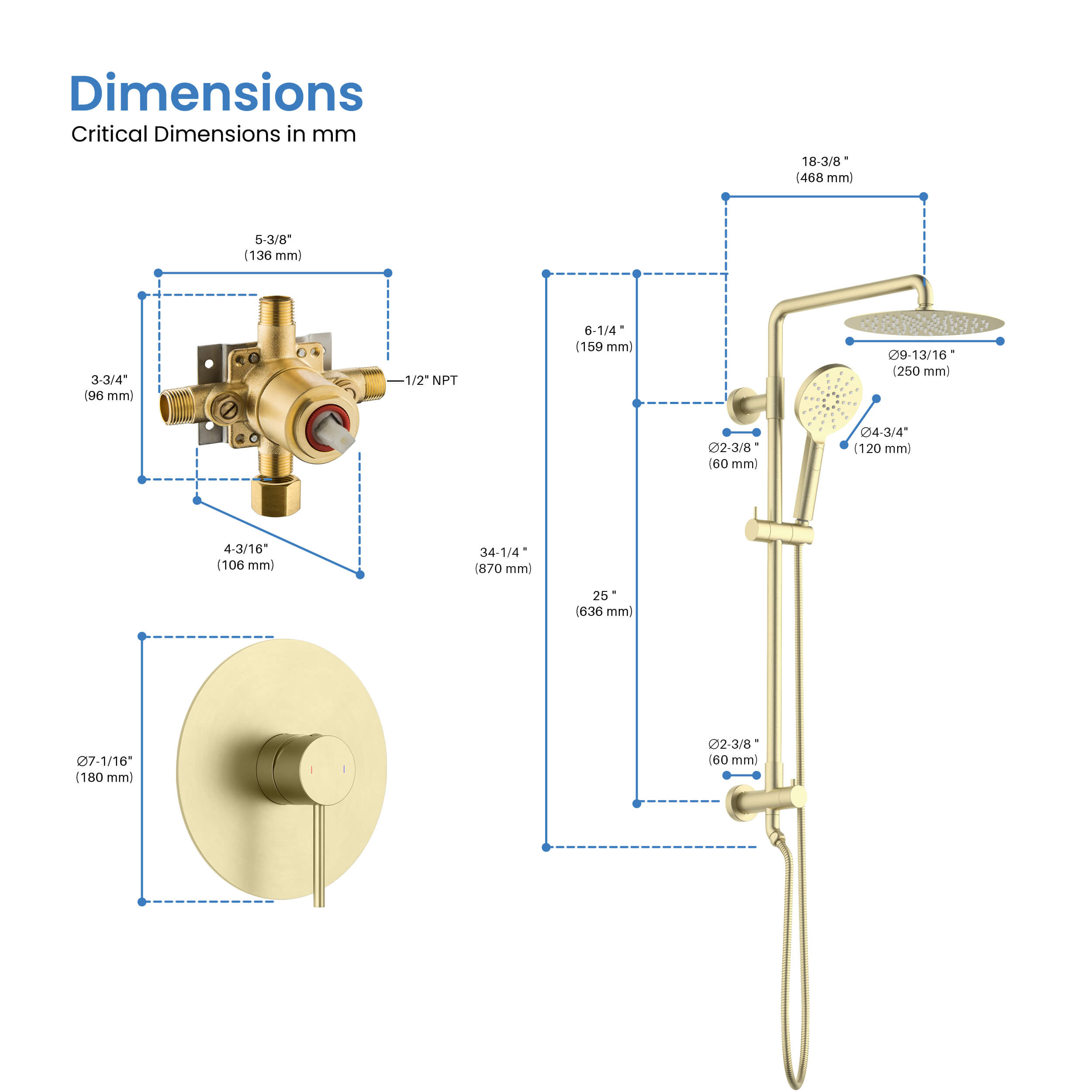 Halo Pressure Balanced 2-Function Shower Column with Rough In Valve