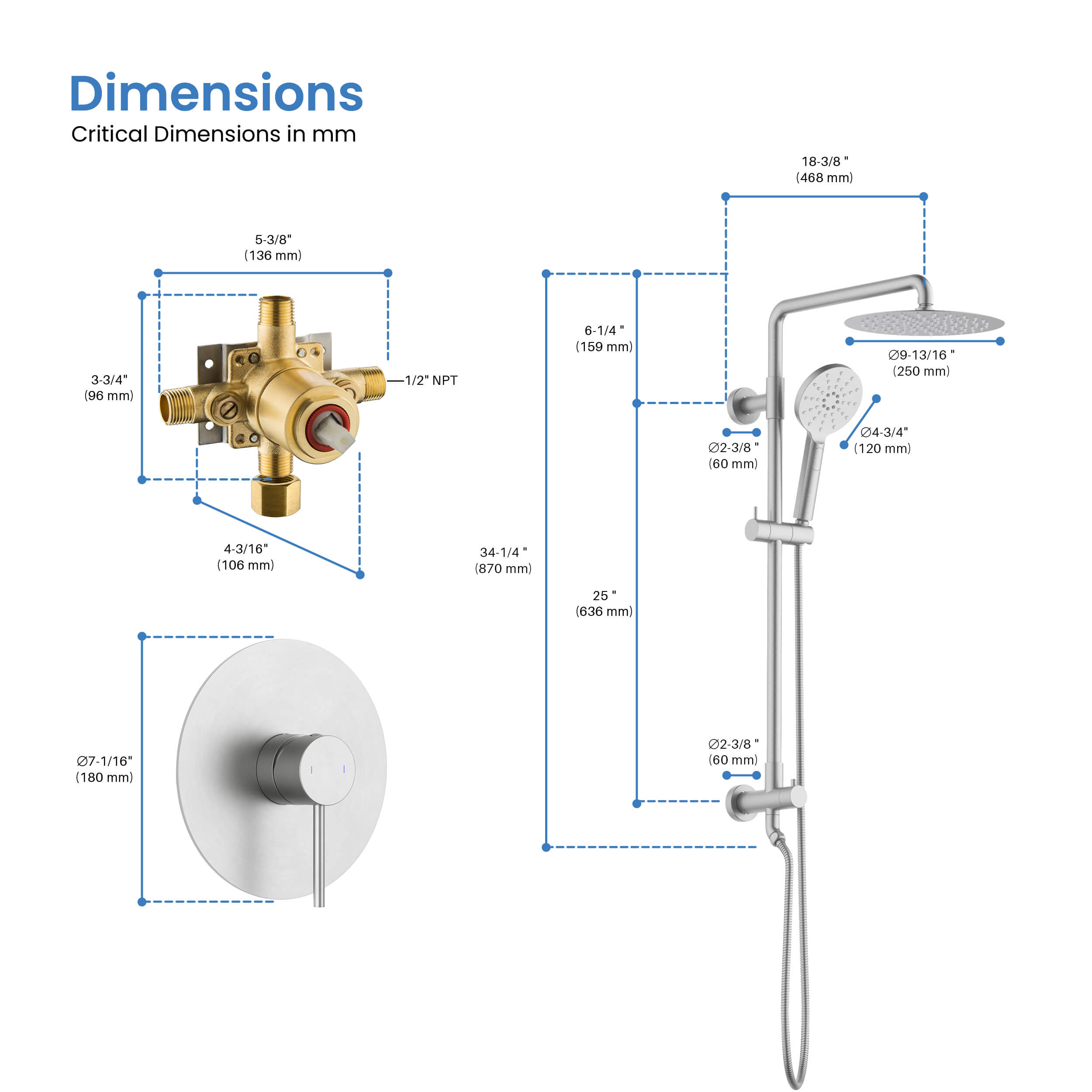 Halo Pressure Balanced 2-Function Shower Column with Rough In Valve