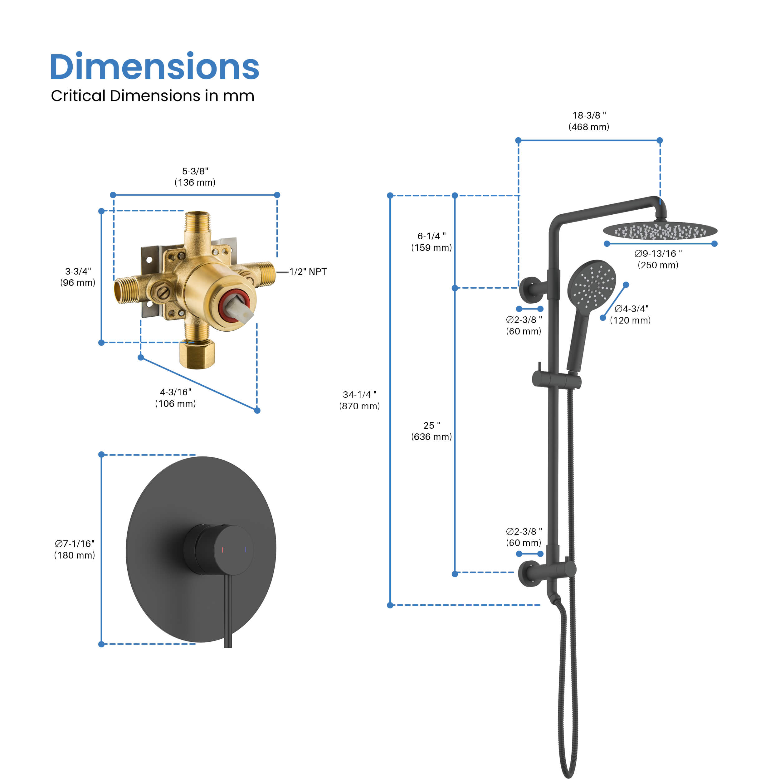 Halo Pressure Balanced 2-Function Shower Column with Rough In Valve