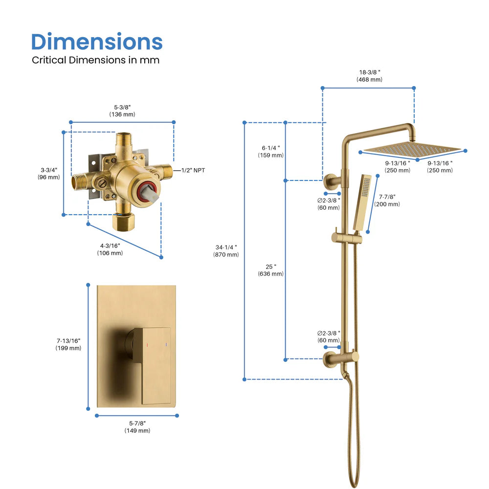 Quadra Pressure Balanced 2-Function Shower Column with Rough In Valve