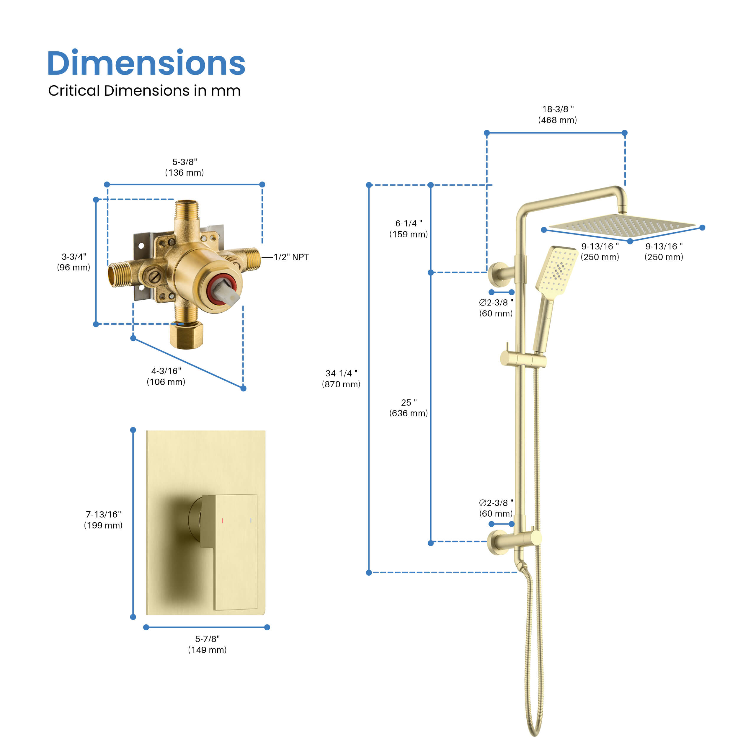 Quadra Pressure Balanced 2-Function Shower Column with Rough In Valve