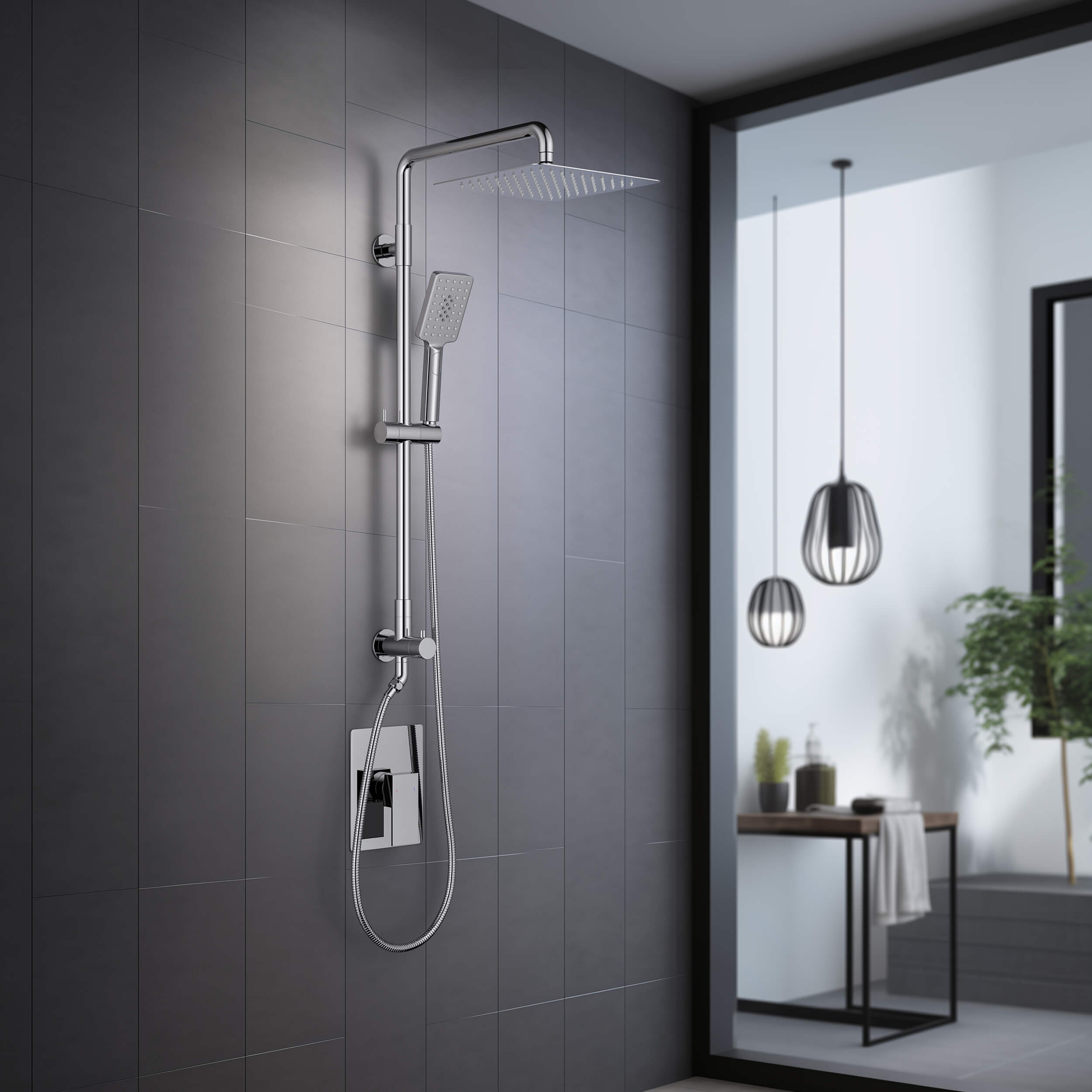 Quadra Pressure Balanced 2-Function Shower Column with Rough In Valve