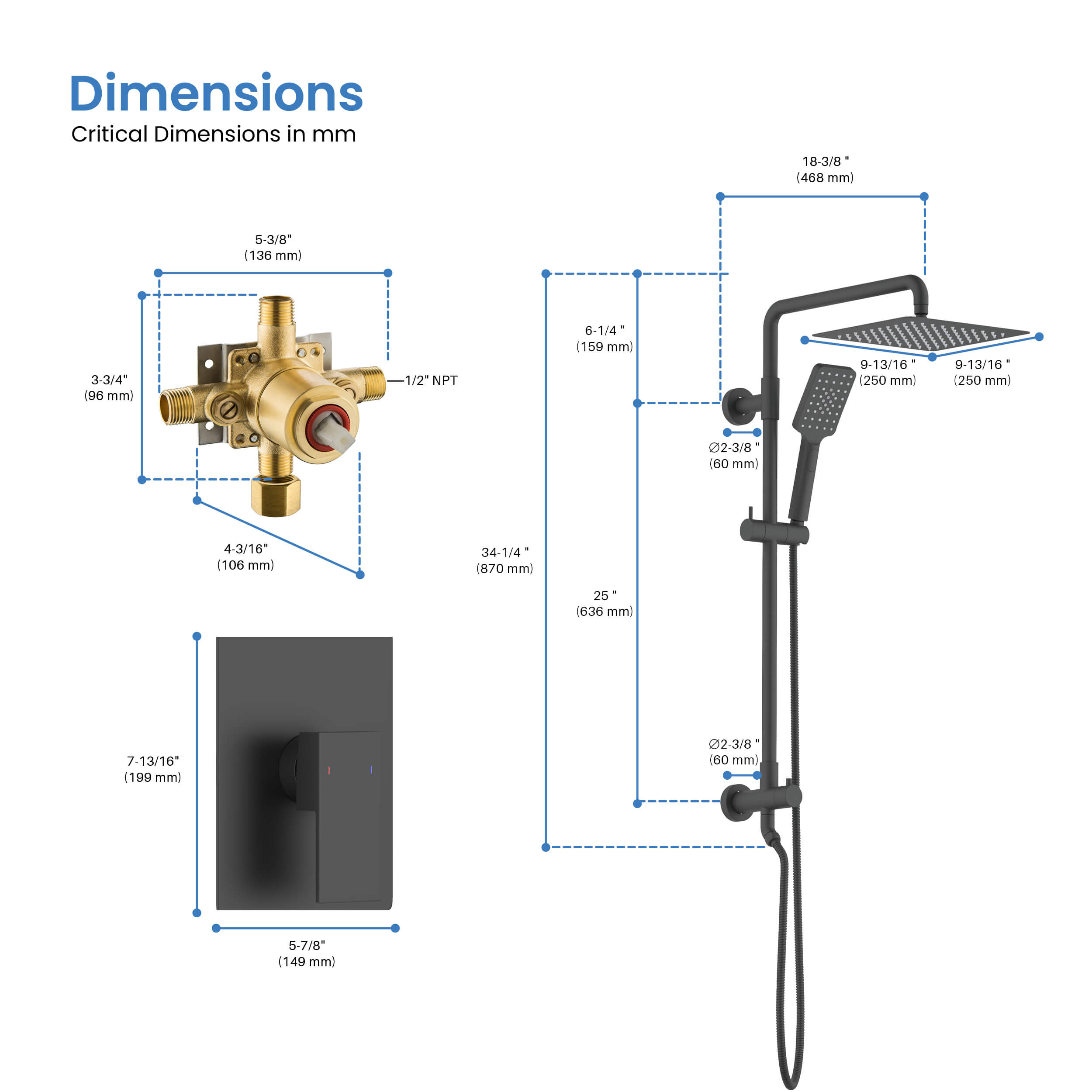 Quadra Pressure Balanced 2-Function Shower Column with Rough In Valve