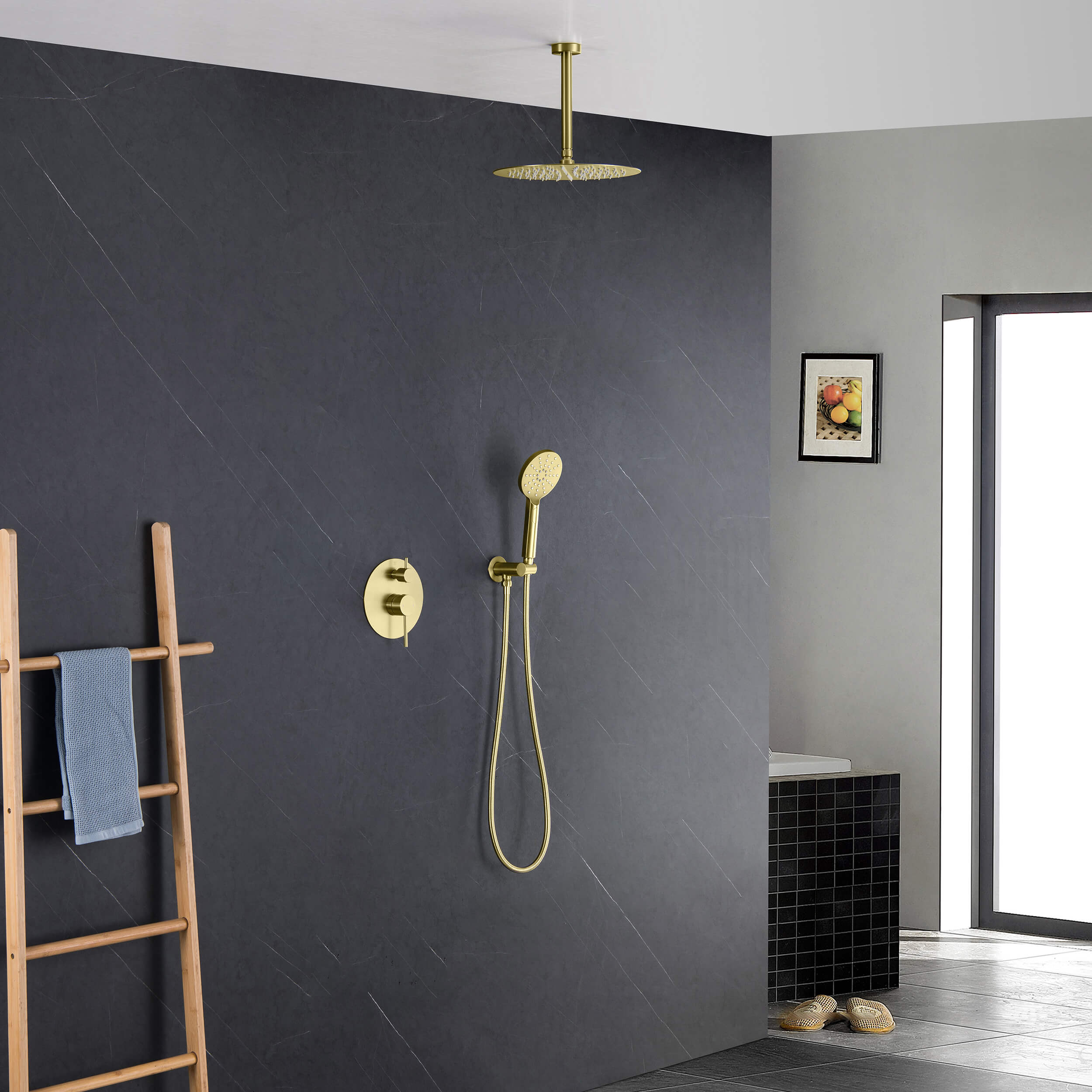 Halo Pressure Balanced 2-Function Ceiling Mount Shower System with Rough-In Valve