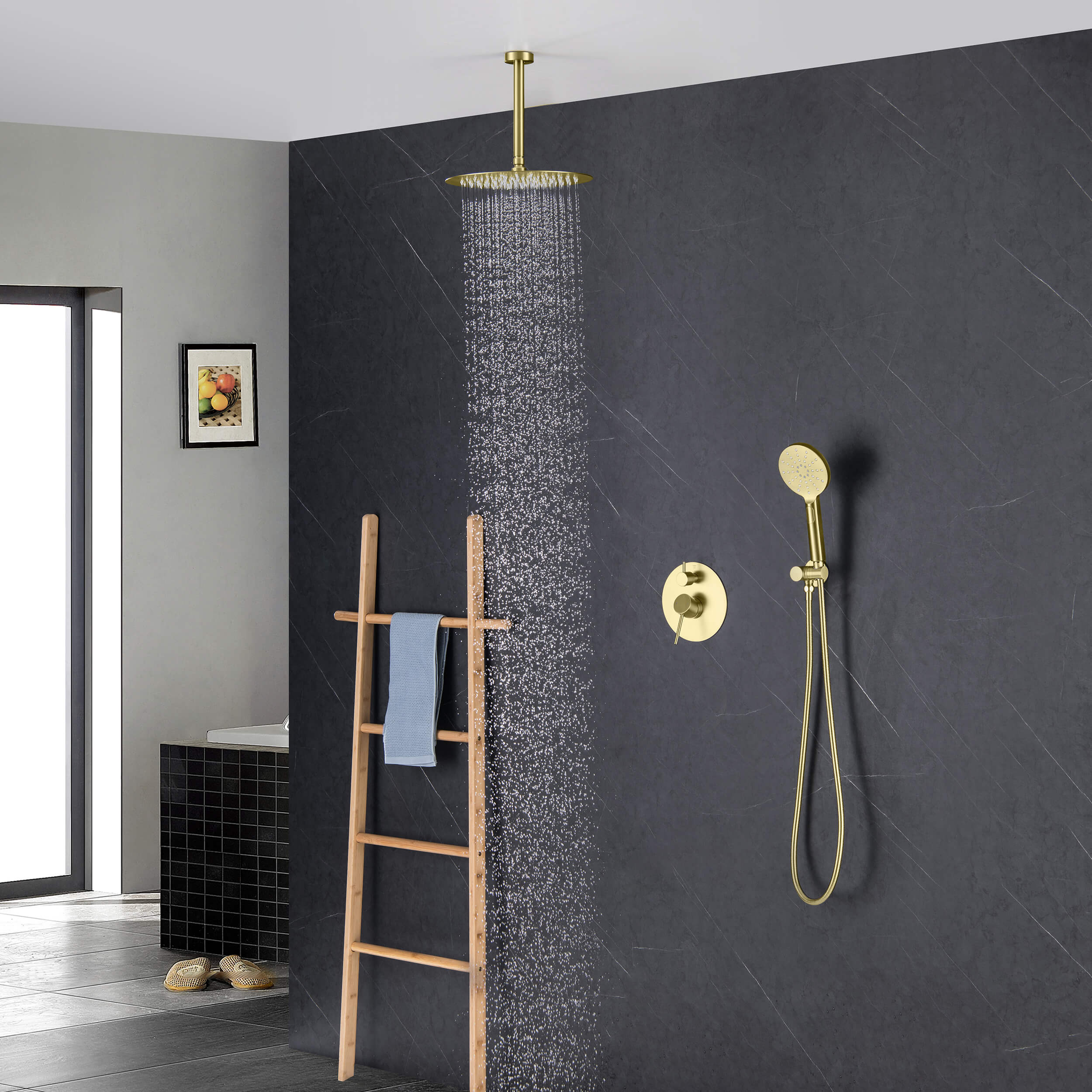 Halo Pressure Balanced 2-Function Ceiling Mount Shower System with Rough-In Valve