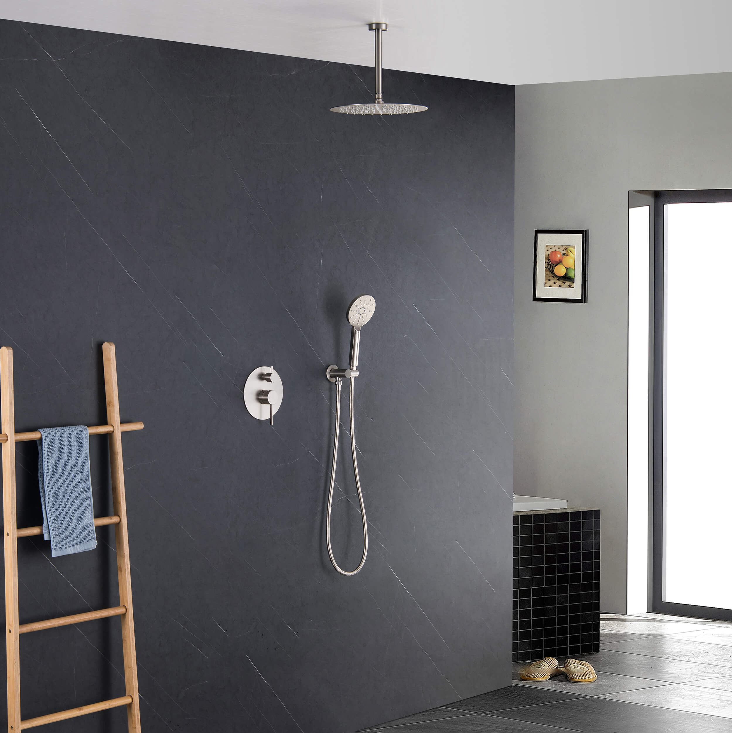 Halo Pressure Balanced 2-Function Ceiling Mount Shower System with Rough-In Valve