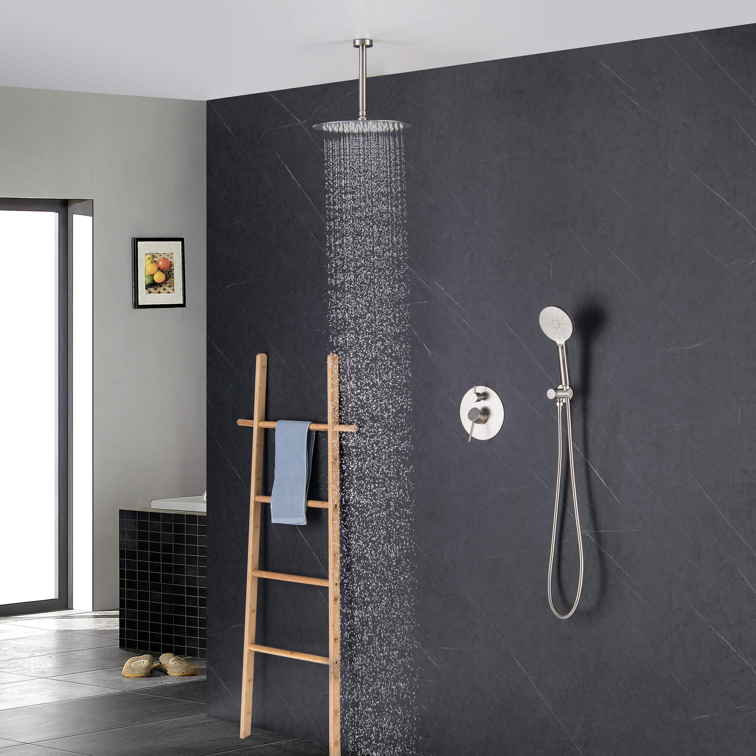 Halo Pressure Balanced 2-Function Ceiling Mount Shower System with Rough-In Valve