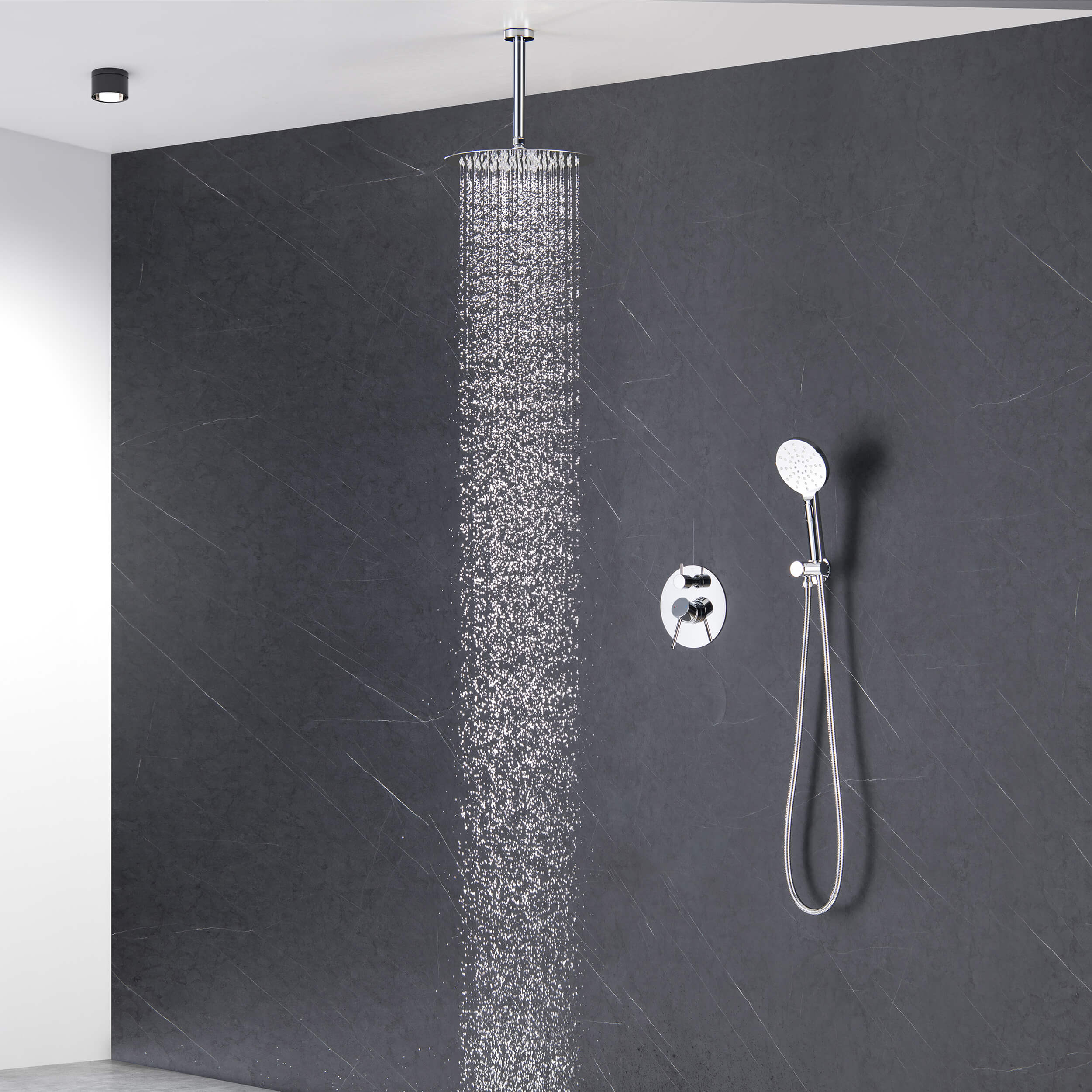 Halo Pressure Balanced 2-Function Ceiling Mount Shower System with Rough-In Valve