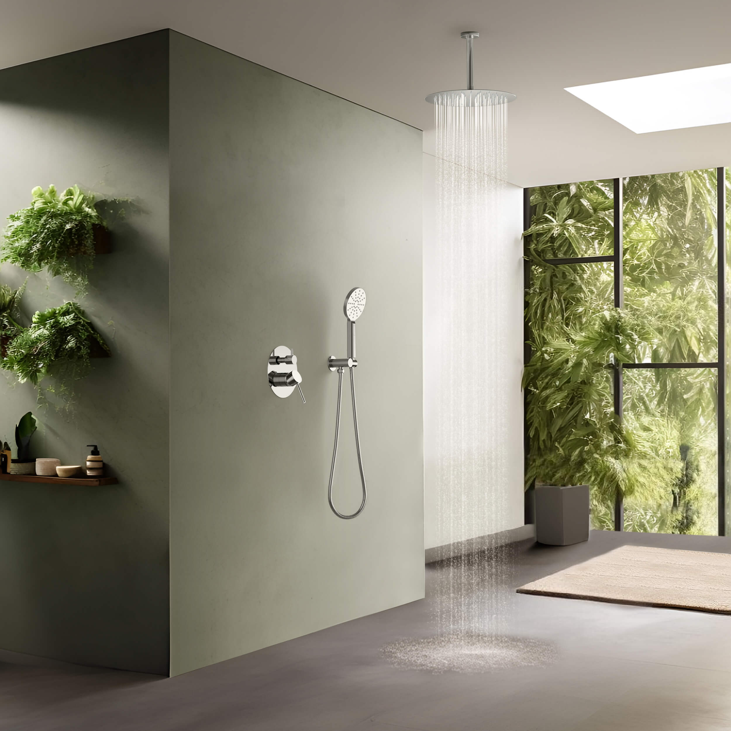 Halo Pressure Balanced 2-Function Ceiling Mount Shower System with Rough-In Valve