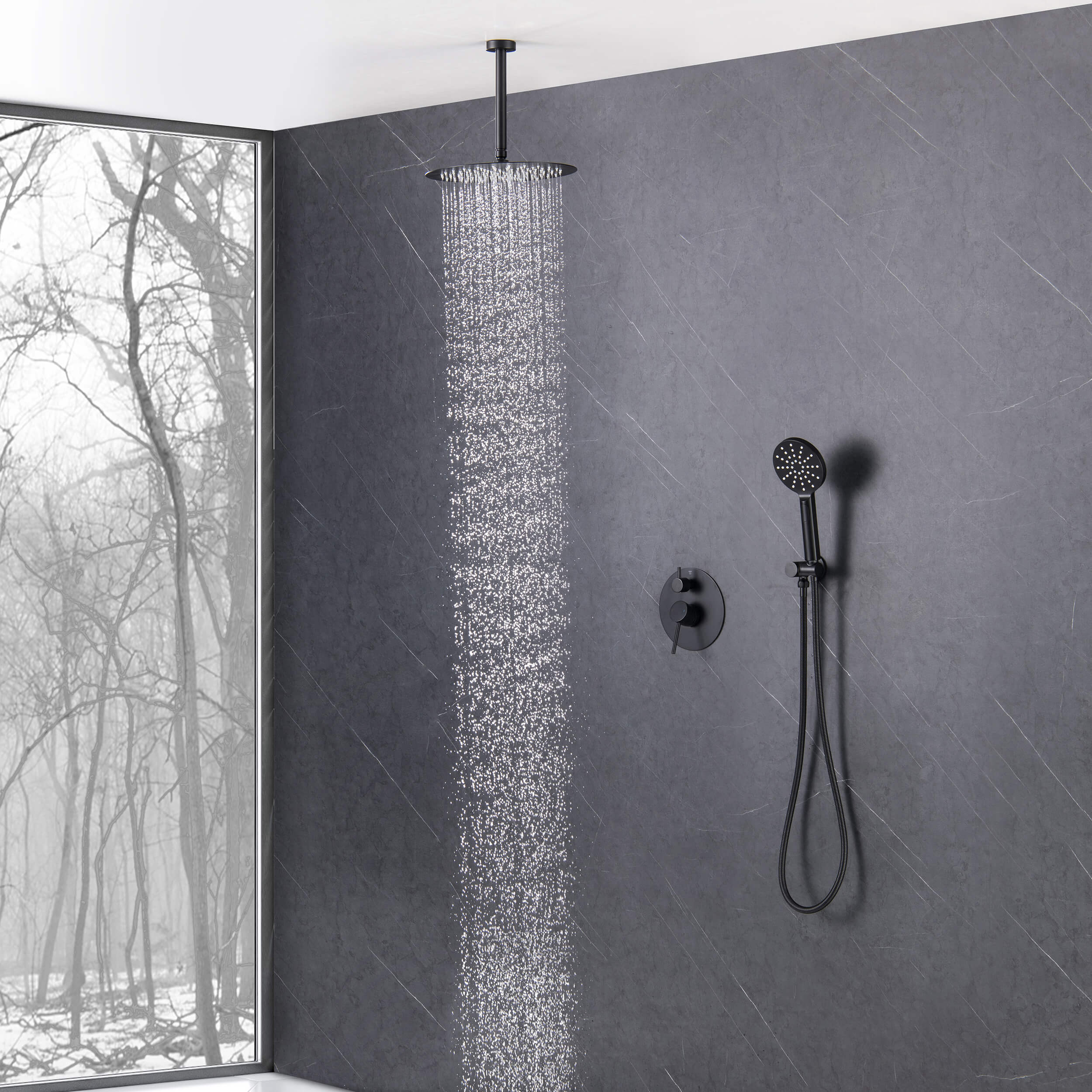 Halo Pressure Balanced 2-Function Ceiling Mount Shower System with Rough-In Valve