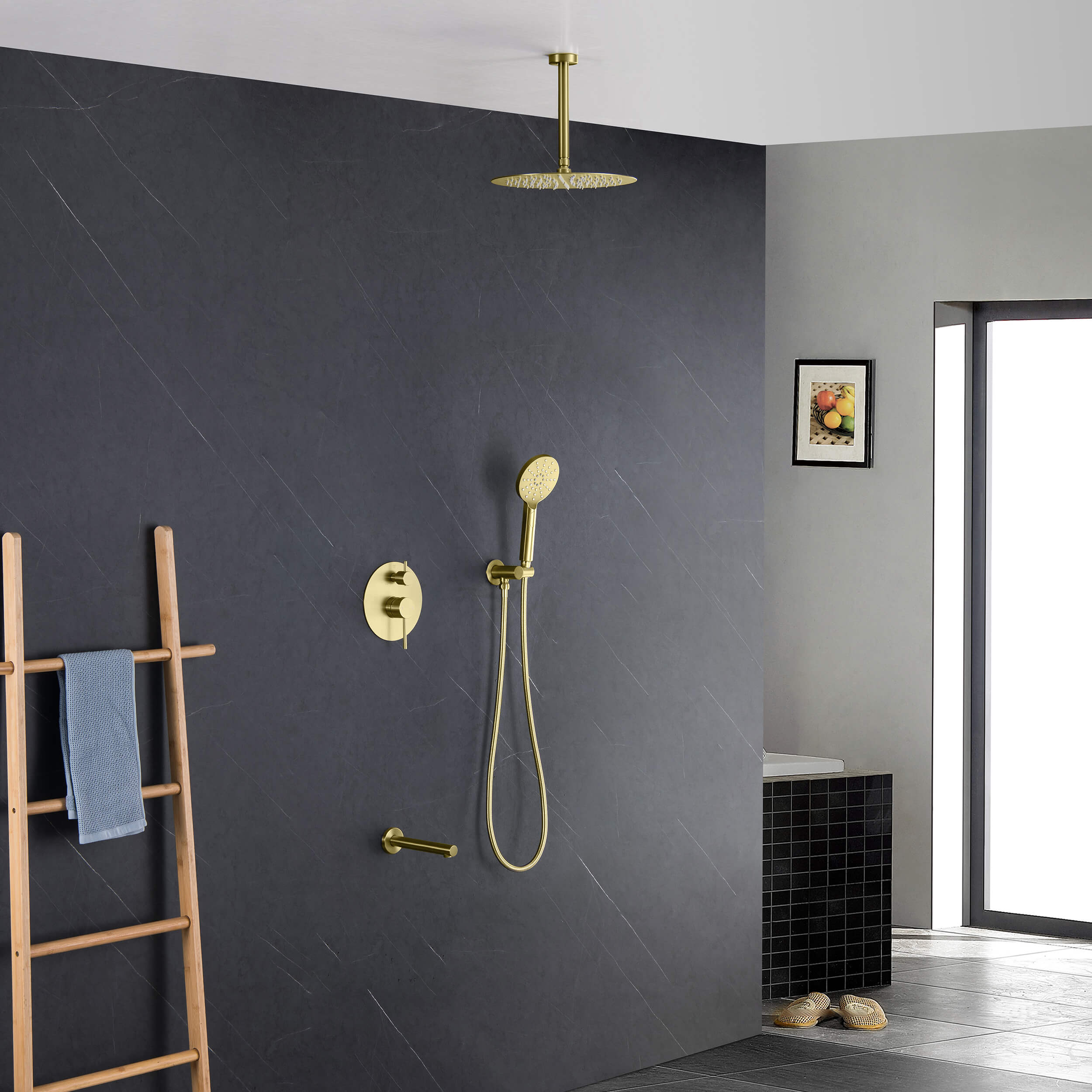 Halo Pressure Balanced 3-Function Ceiling Mount Shower System with Rough-In Valve