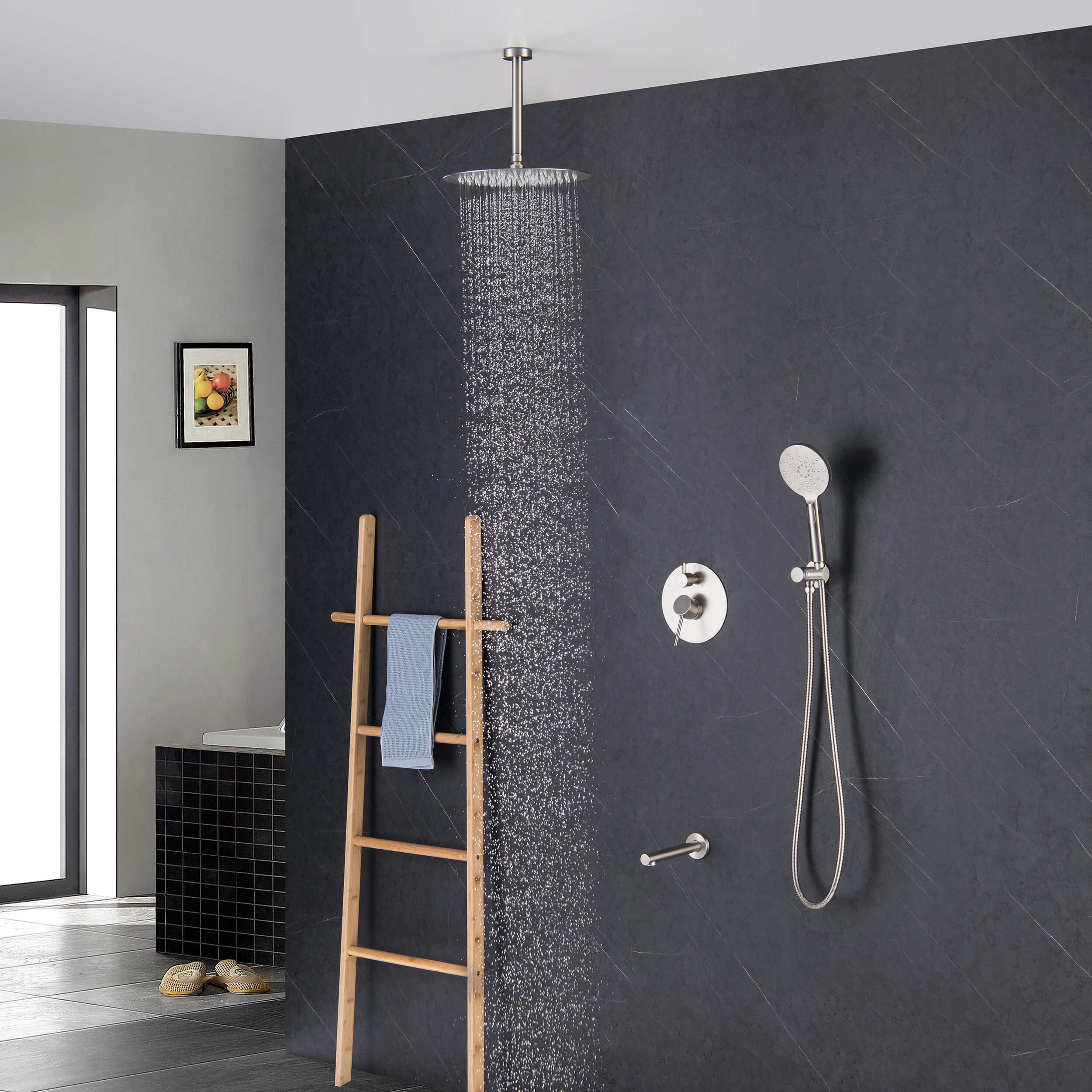 Halo Pressure Balanced 3-Function Ceiling Mount Shower System with Rough-In Valve