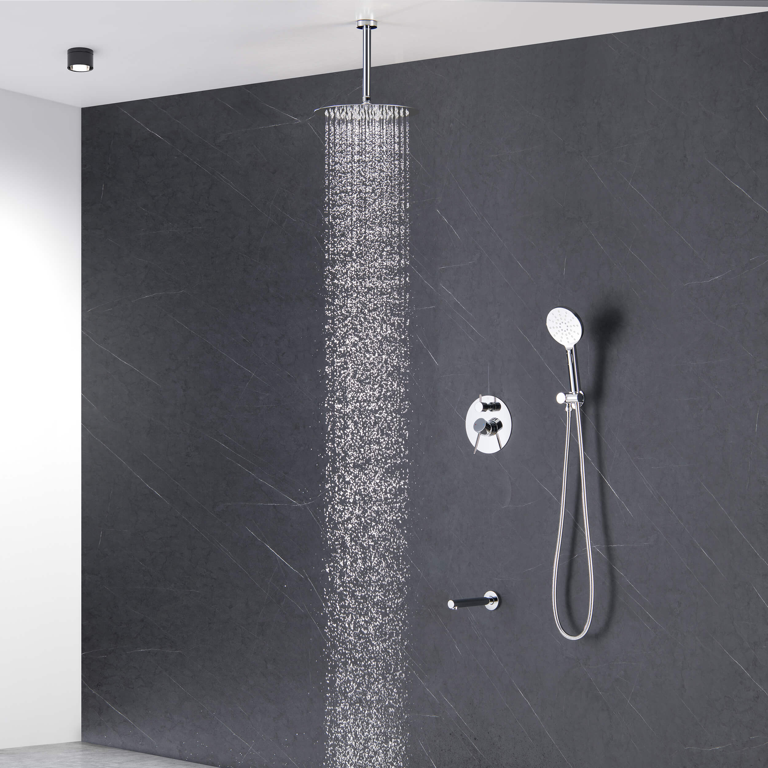 Halo Pressure Balanced 3-Function Ceiling Mount Shower System with Rough-In Valve