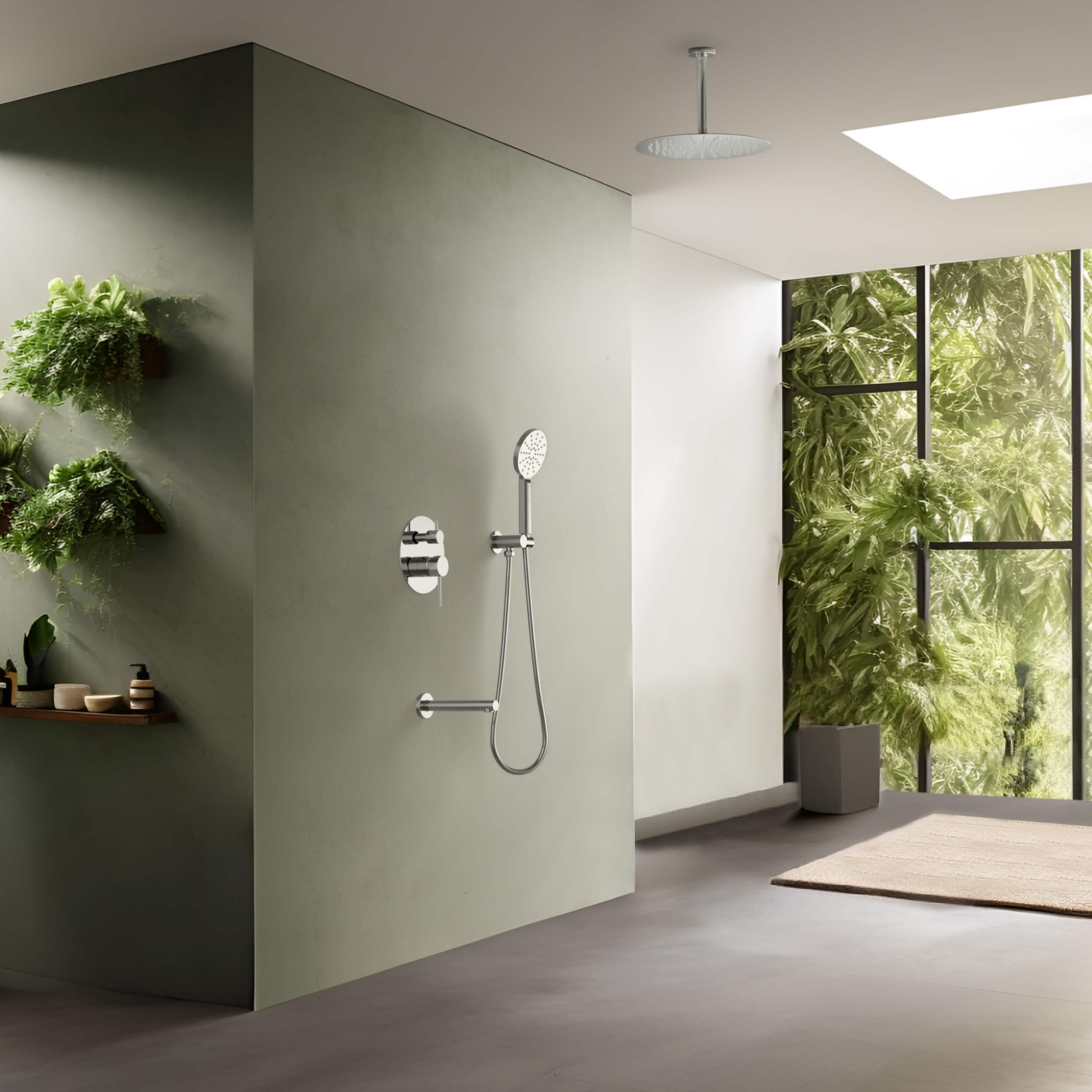 Halo Pressure Balanced 3-Function Ceiling Mount Shower System with Rough-In Valve