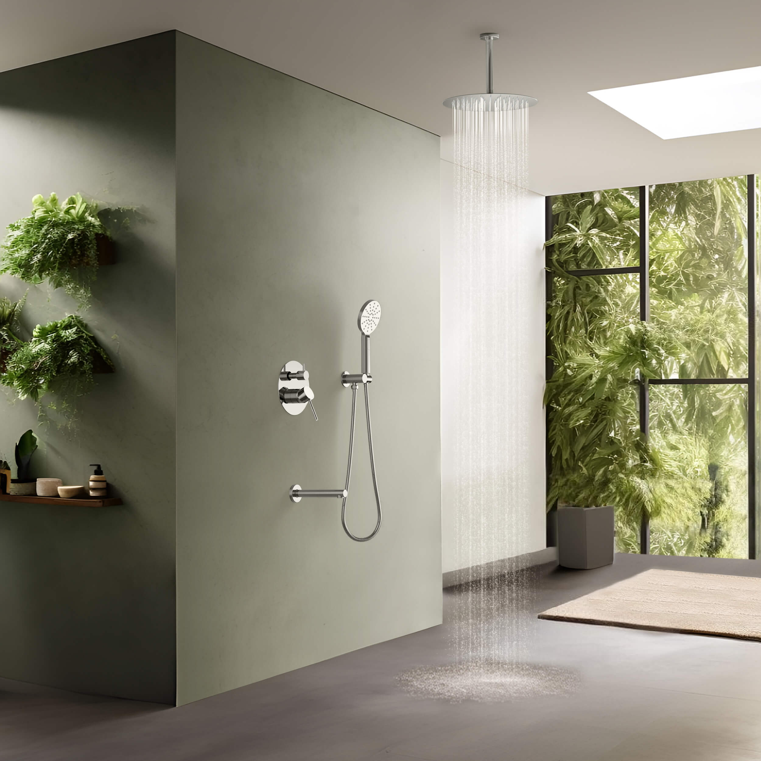 Halo Pressure Balanced 3-Function Ceiling Mount Shower System with Rough-In Valve