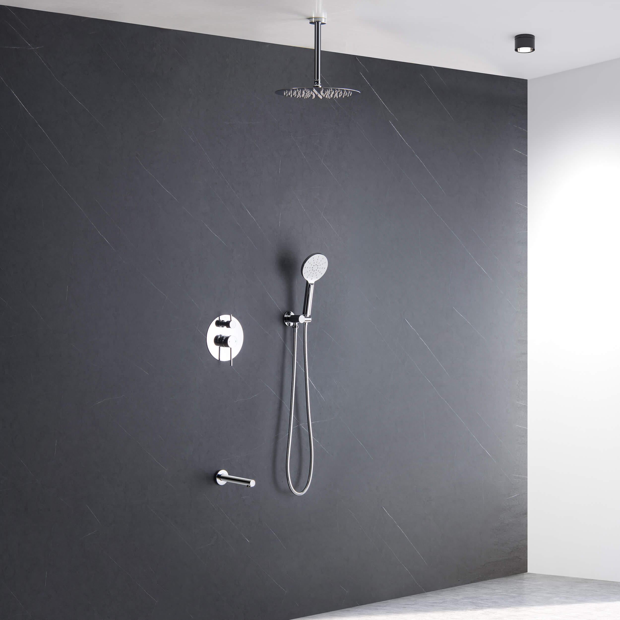 Halo Pressure Balanced 3-Function Ceiling Mount Shower System with Rough-In Valve