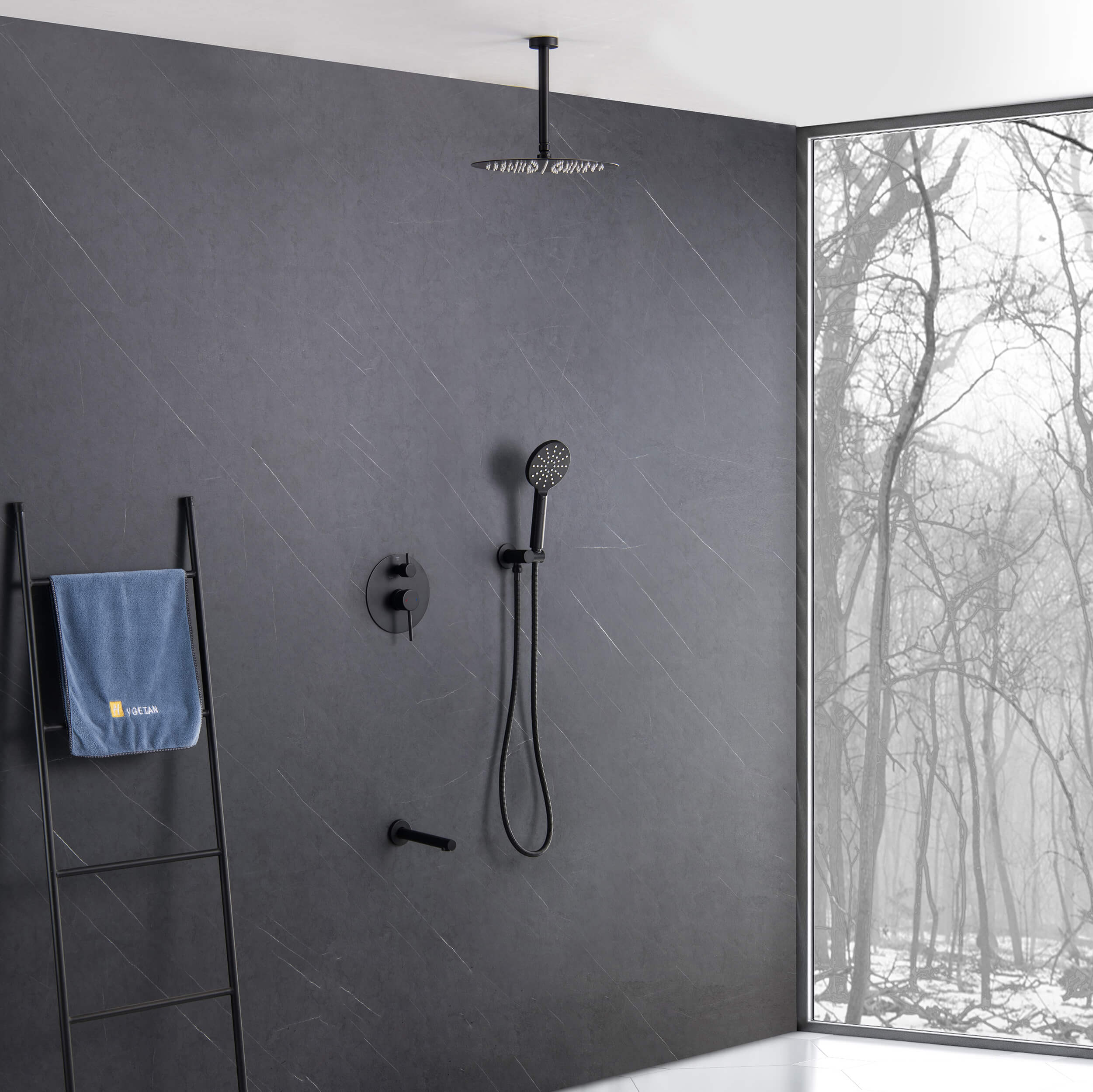 Halo Pressure Balanced 3-Function Ceiling Mount Shower System with Rough-In Valve