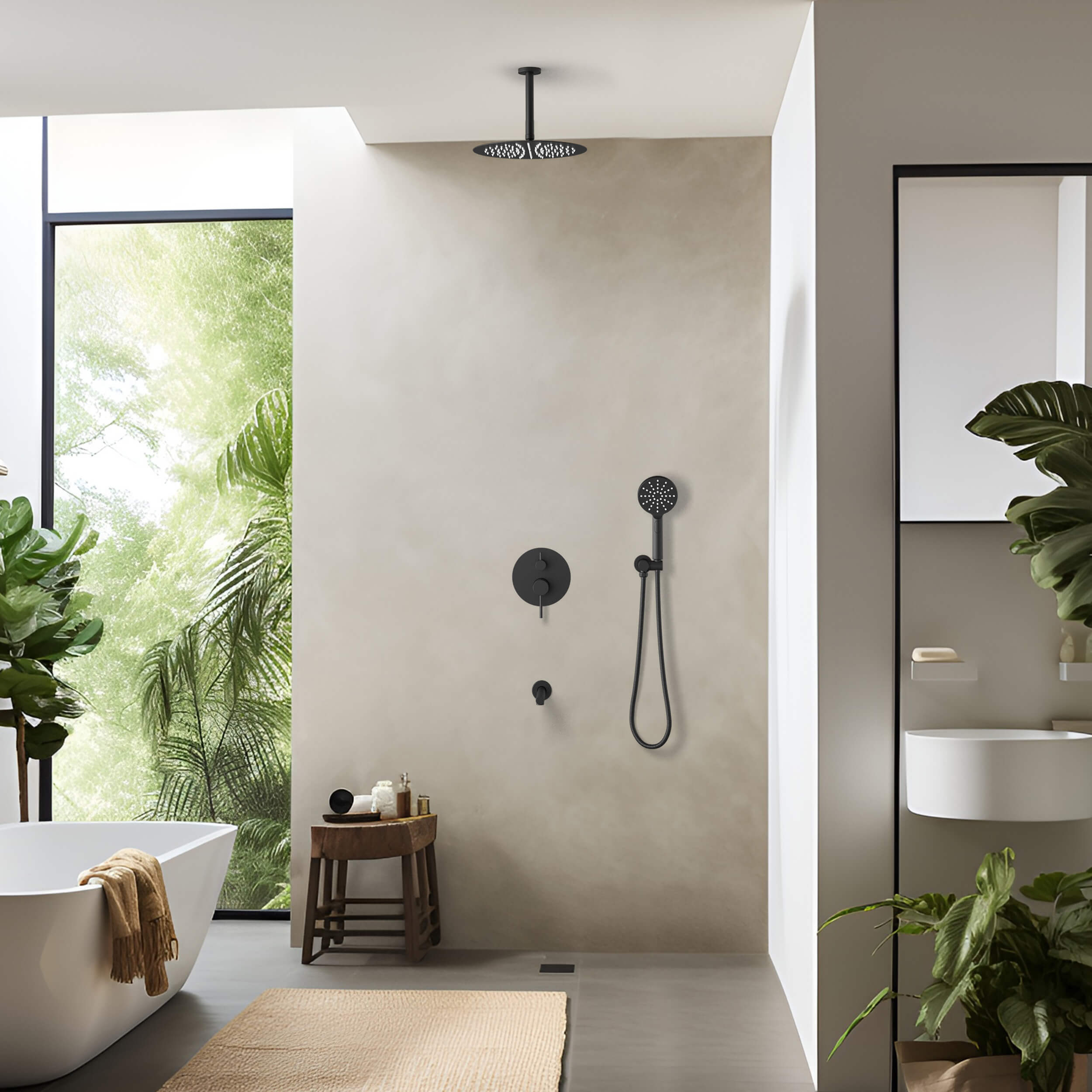 Halo Pressure Balanced 3-Function Ceiling Mount Shower System with Rough-In Valve