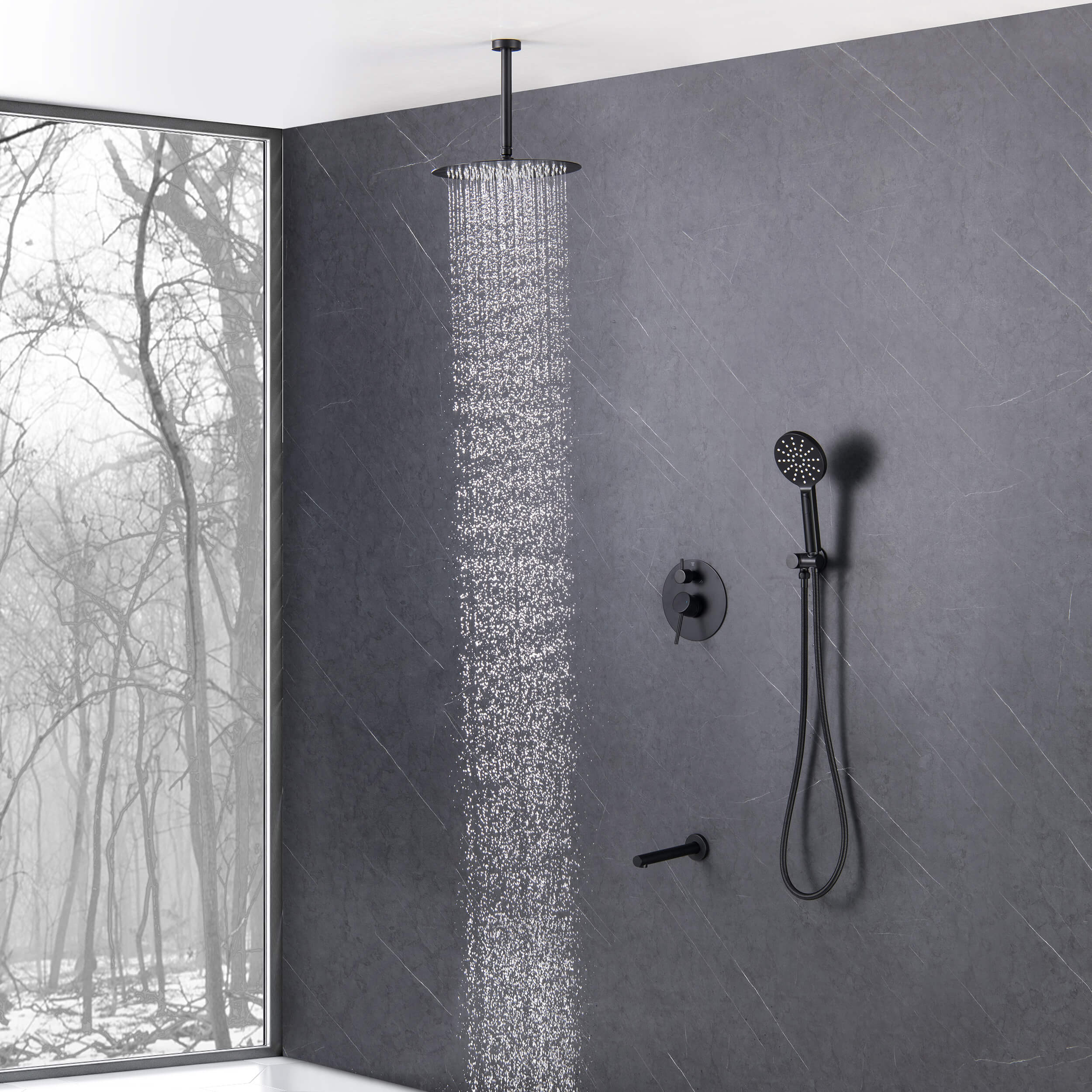 Halo Pressure Balanced 3-Function Ceiling Mount Shower System with Rough-In Valve