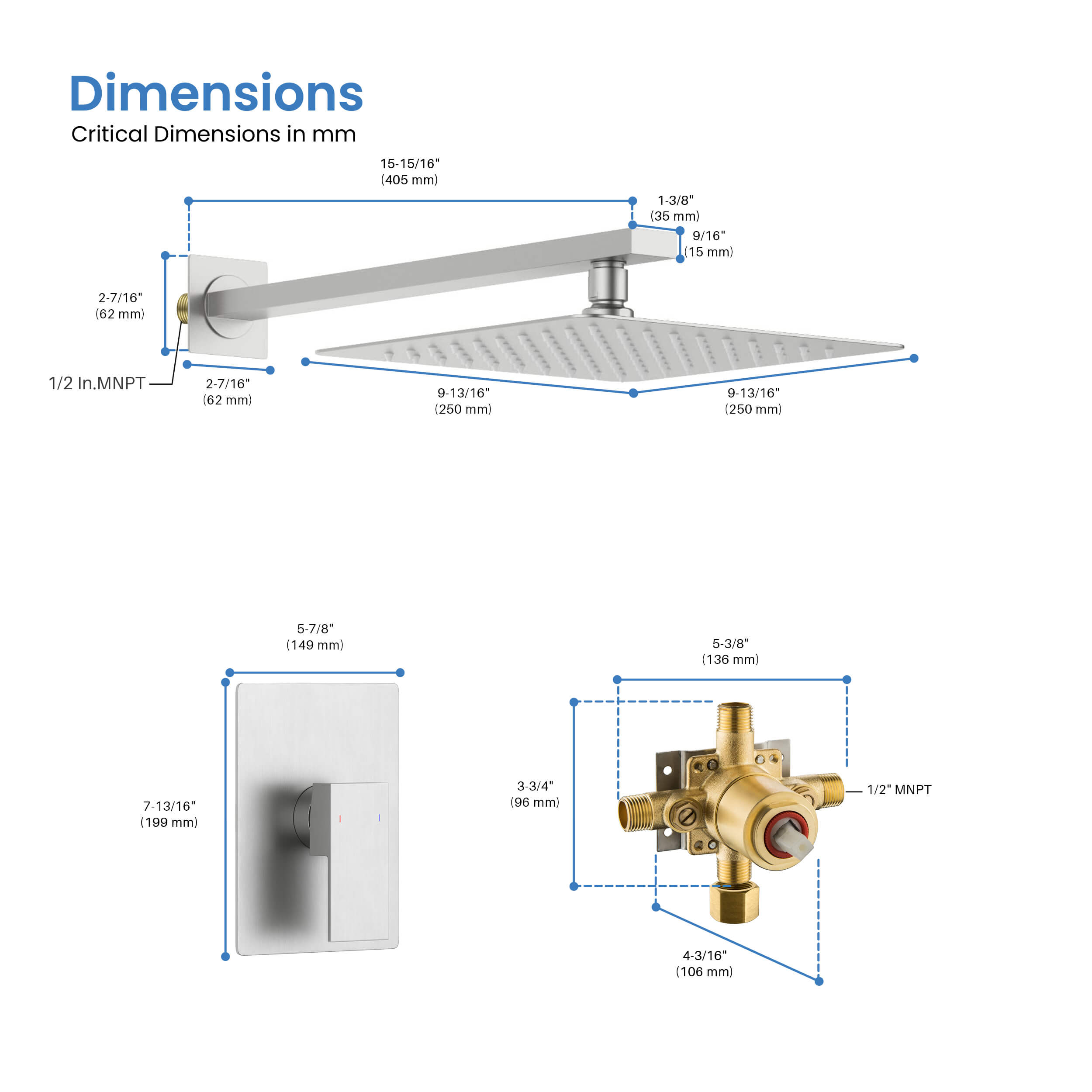 Quadra Pressure Balanced Single Function Shower System with Rough-In Valve