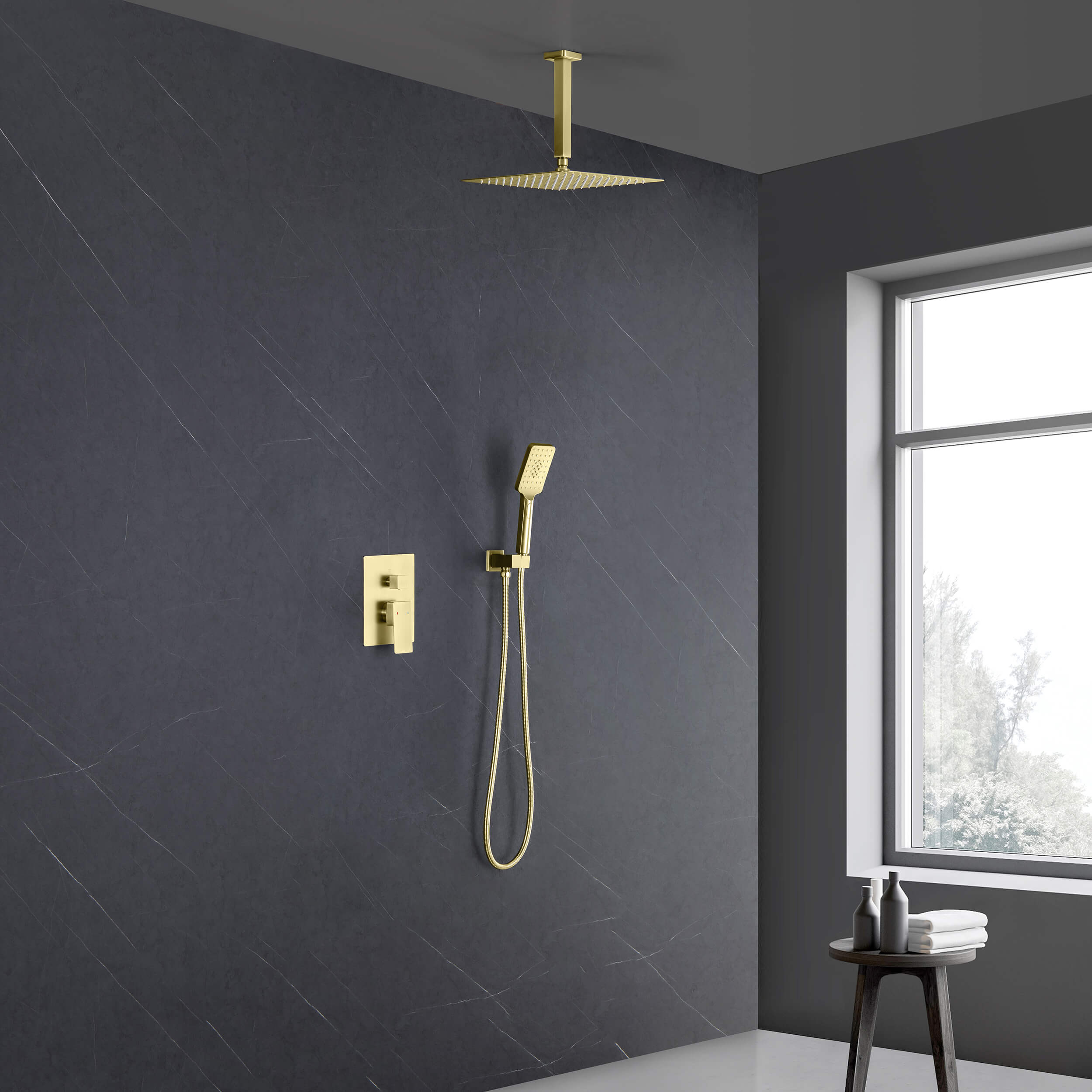 Quadra Pressure Balanced 2-Function Ceiling Mount Shower System with Rough-In Valve