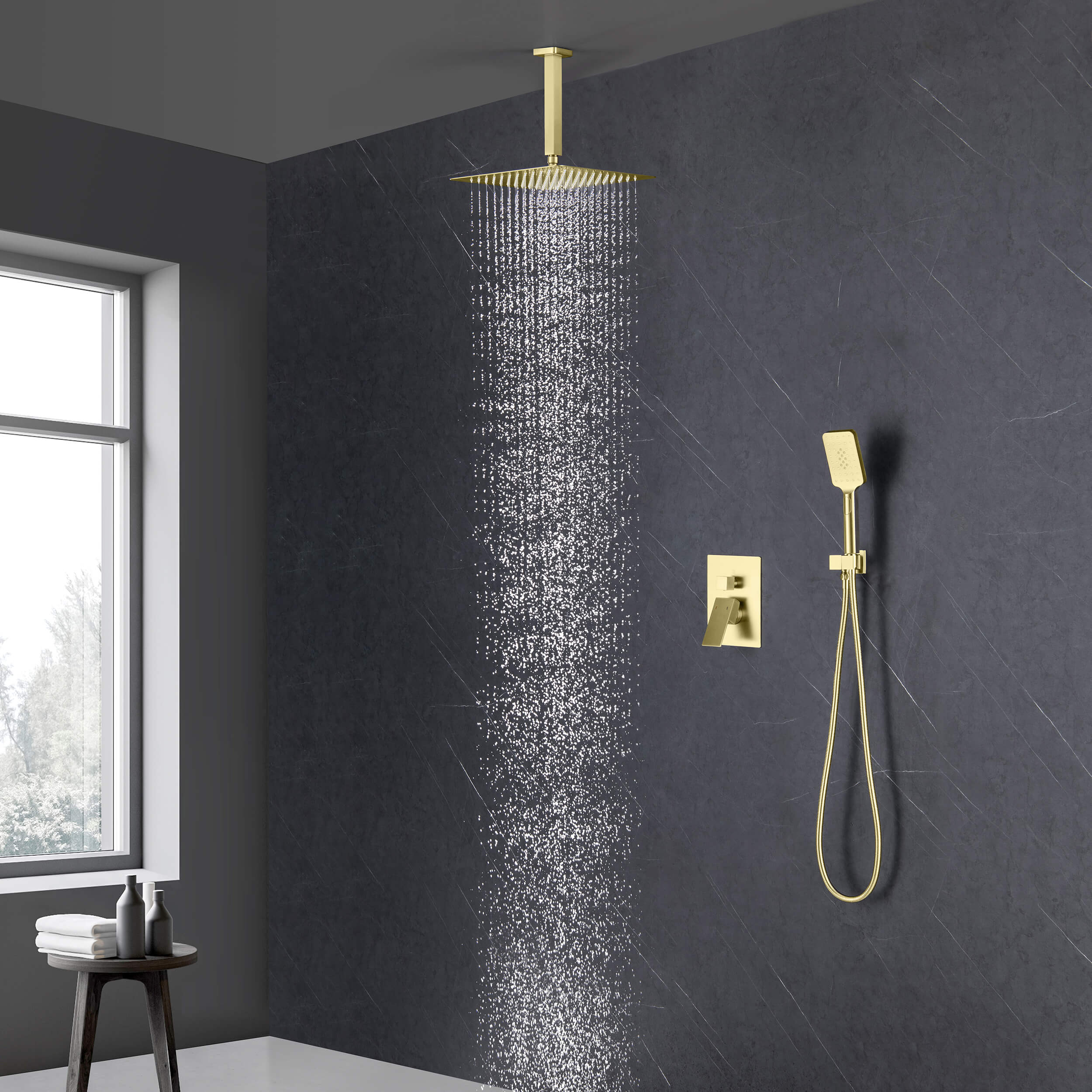 Quadra Pressure Balanced 2-Function Ceiling Mount Shower System with Rough-In Valve