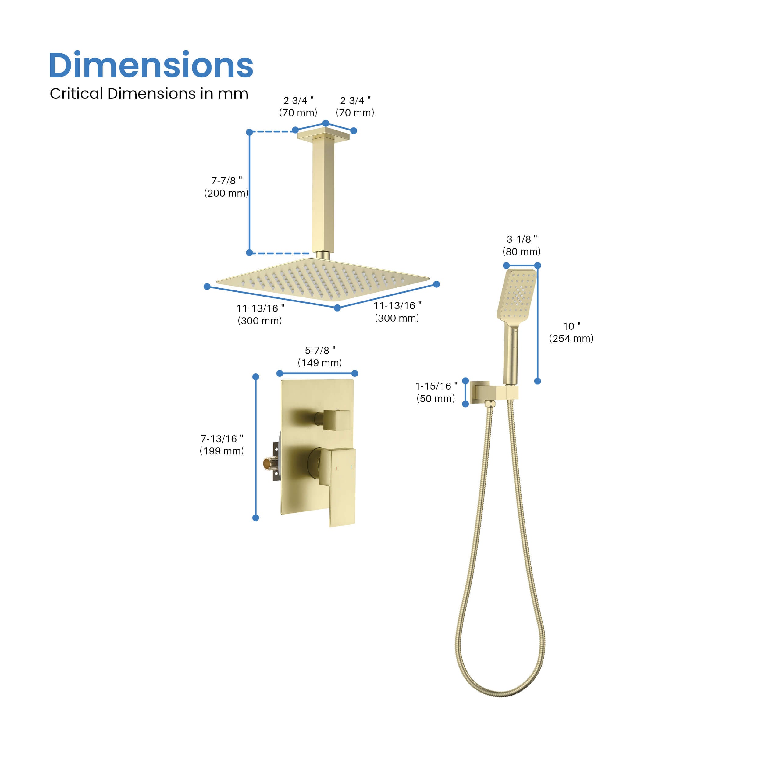 Quadra Pressure Balanced 2-Function Ceiling Mount Shower System with Rough-In Valve