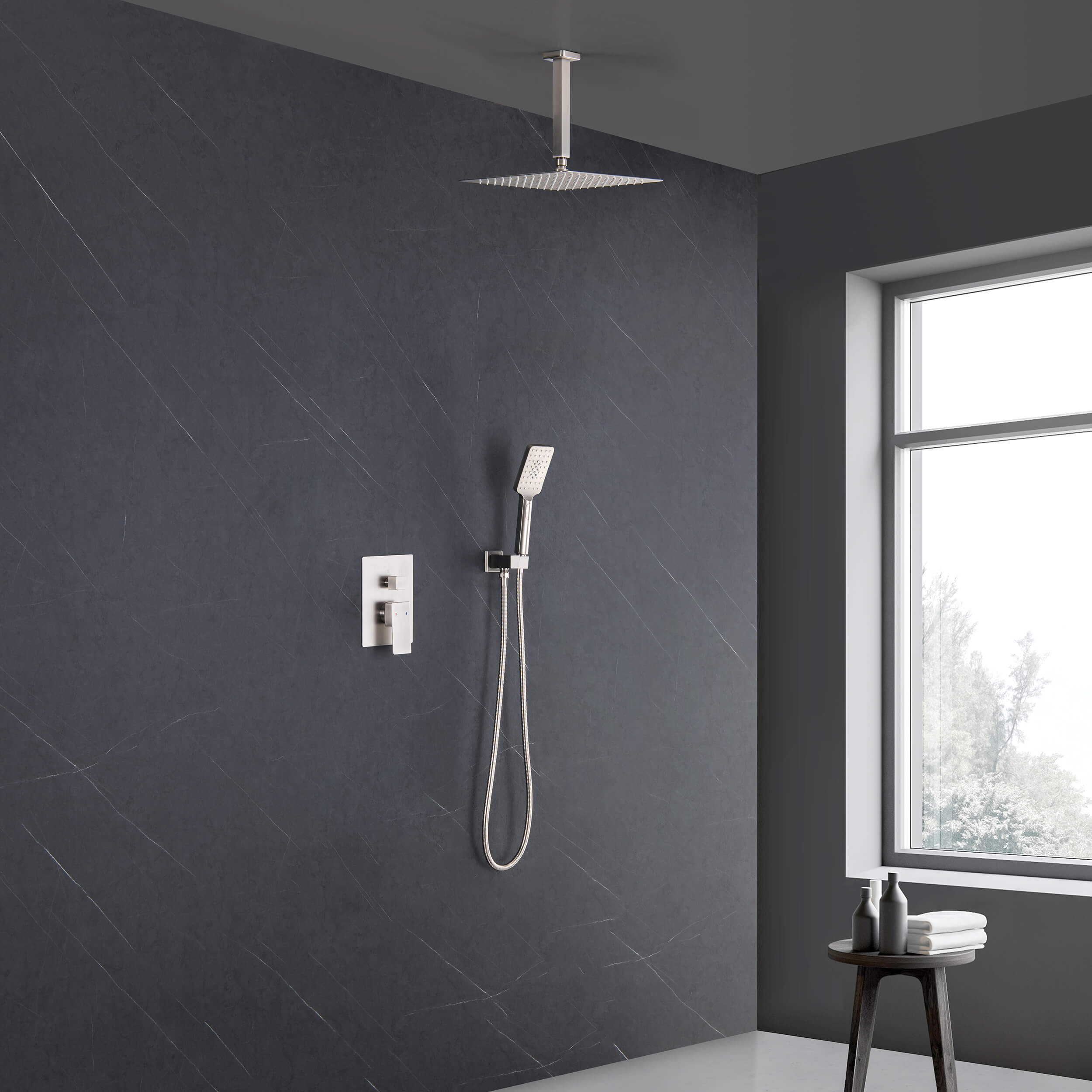 Quadra Pressure Balanced 2-Function Ceiling Mount Shower System with Rough-In Valve