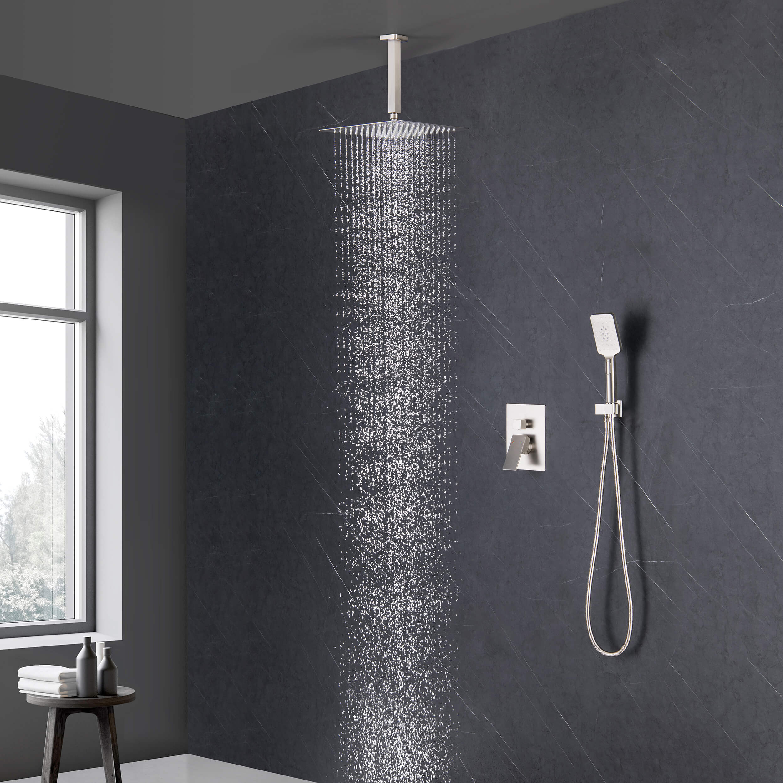 Quadra Pressure Balanced 2-Function Ceiling Mount Shower System with Rough-In Valve
