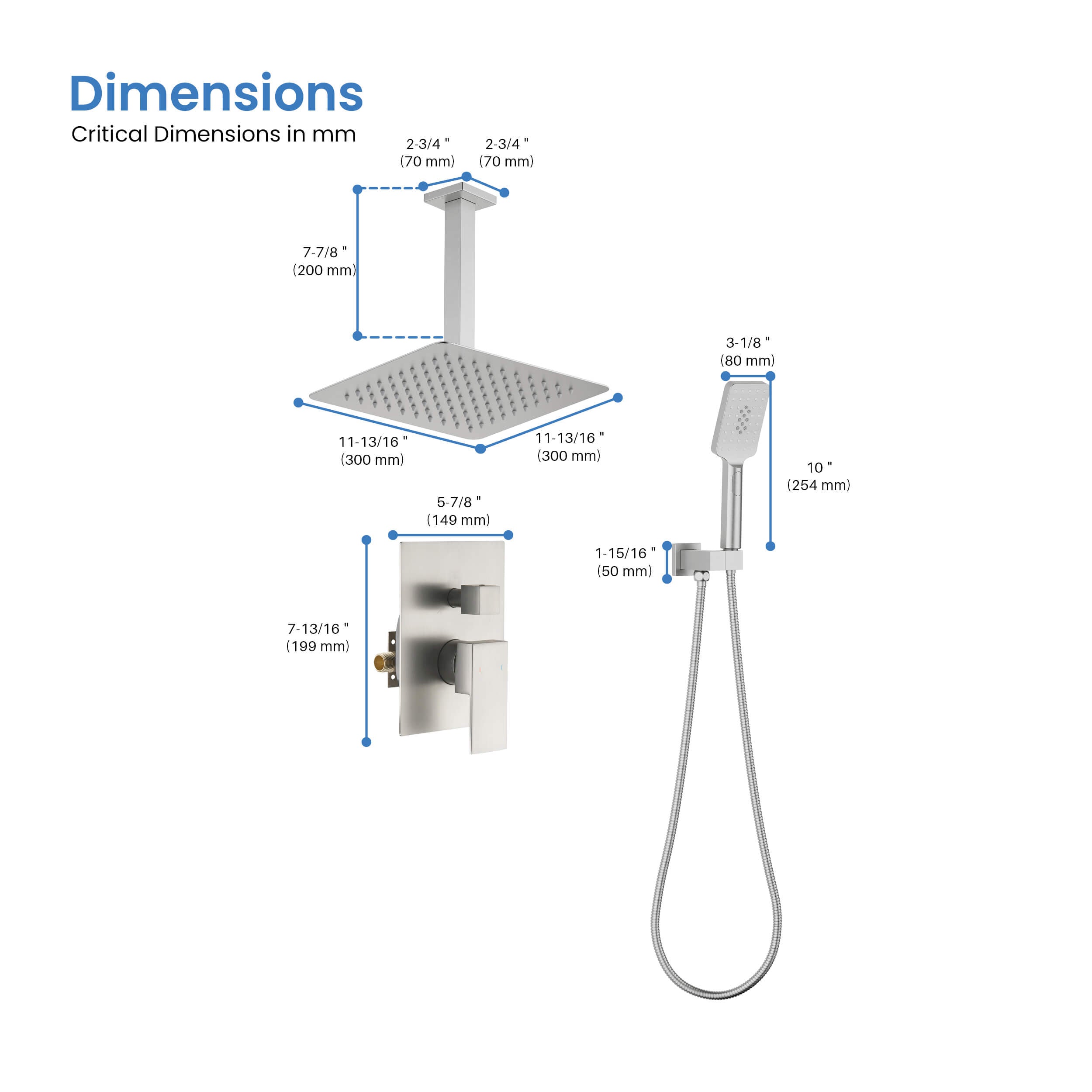 Quadra Pressure Balanced 2-Function Ceiling Mount Shower System with Rough-In Valve