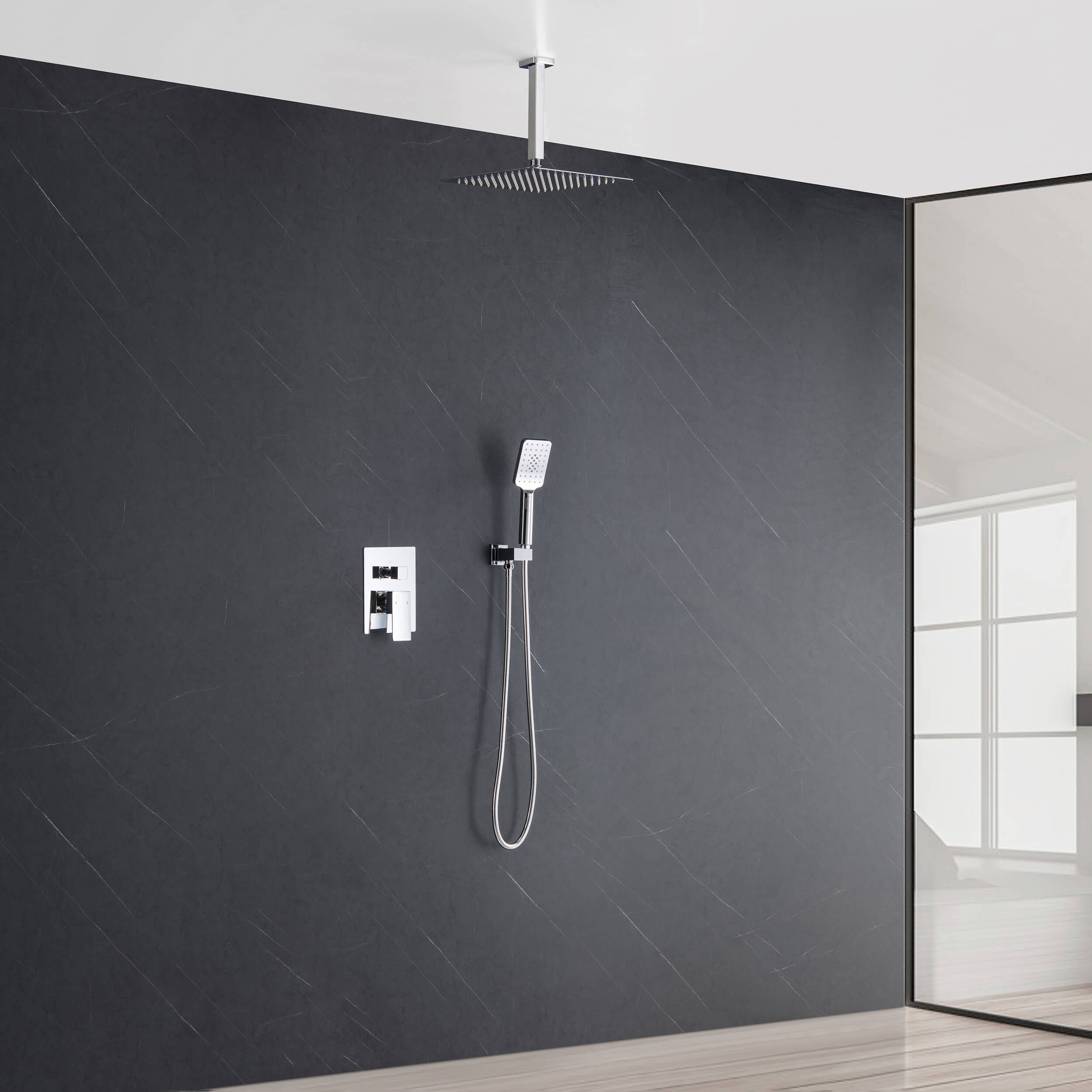 Quadra Pressure Balanced 2-Function Ceiling Mount Shower System with Rough-In Valve