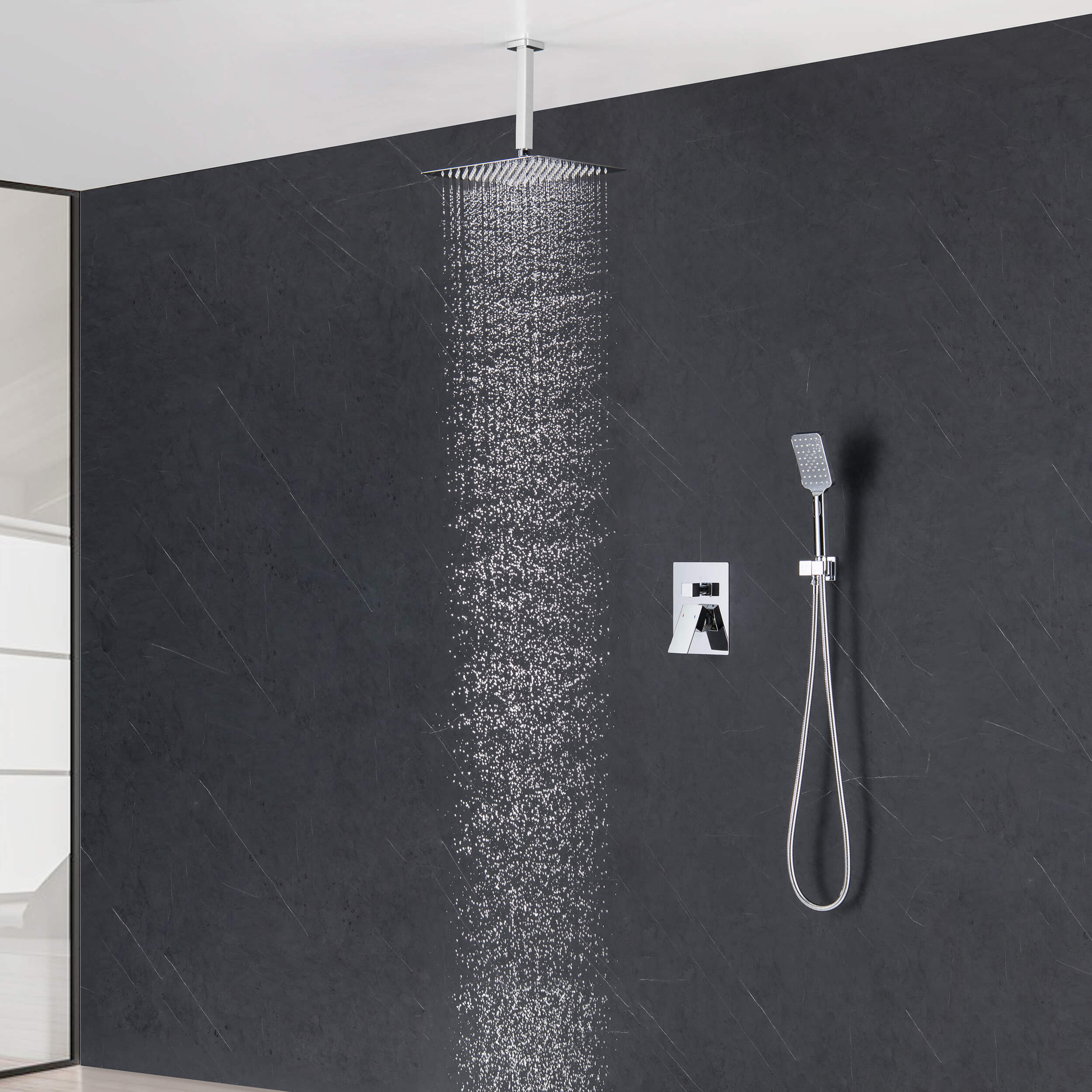 Quadra Pressure Balanced 2-Function Ceiling Mount Shower System with Rough-In Valve