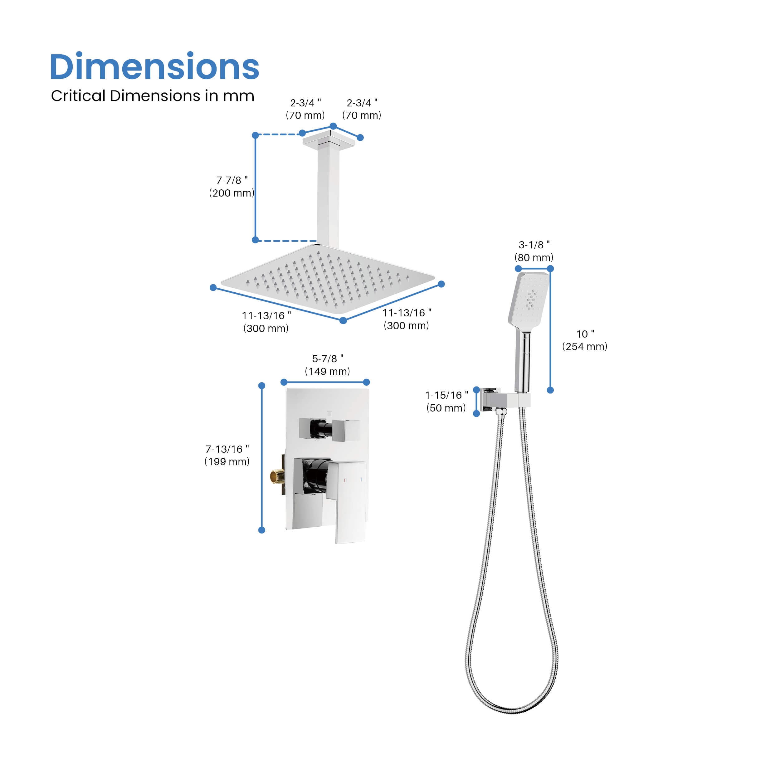 Quadra Pressure Balanced 2-Function Ceiling Mount Shower System with Rough-In Valve