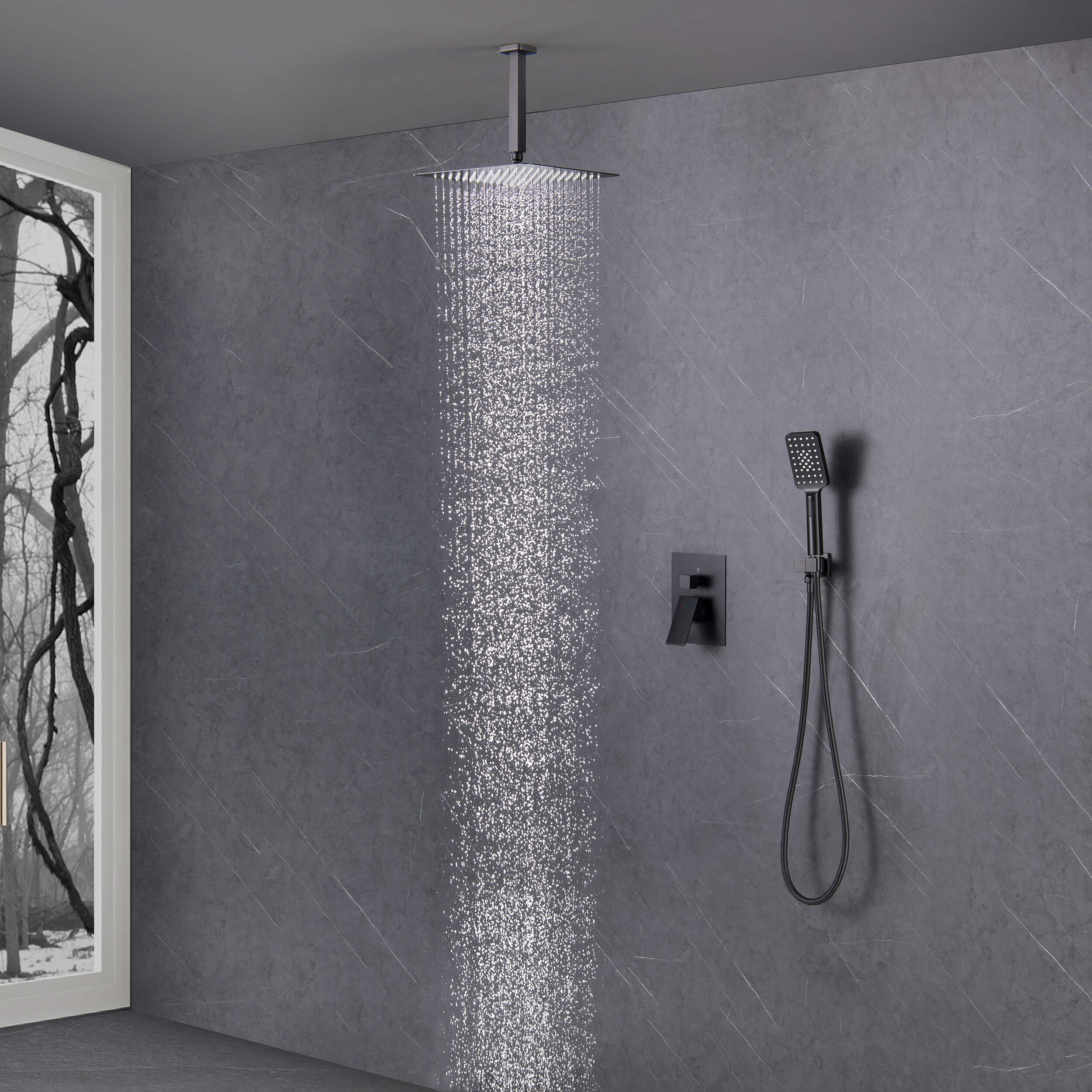 Quadra Pressure Balanced 2-Function Ceiling Mount Shower System with Rough-In Valve