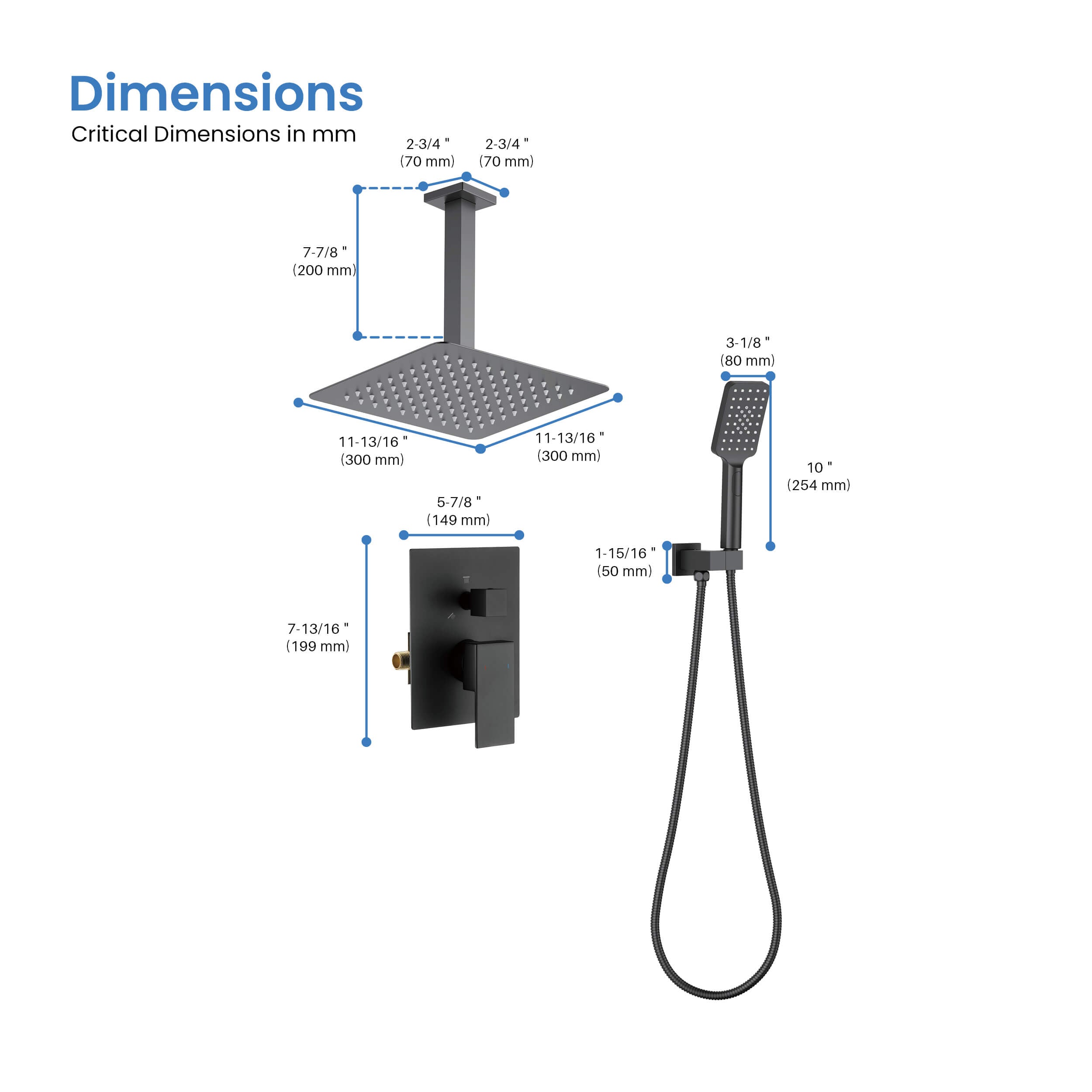 Quadra Pressure Balanced 2-Function Ceiling Mount Shower System with Rough-In Valve