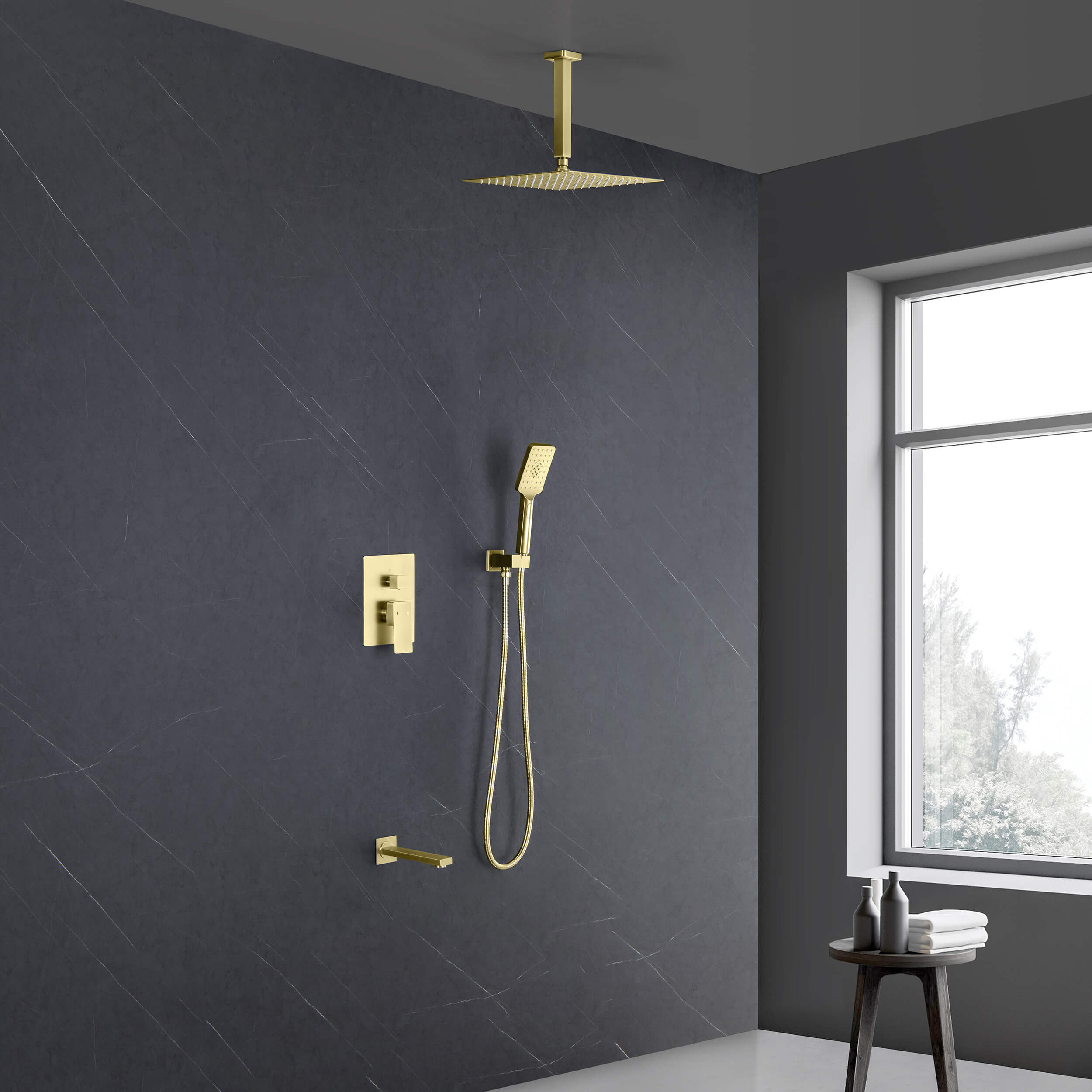 Quadra Pressure Balanced 3-Function Ceiling Mount Shower System with Rough-In Valve