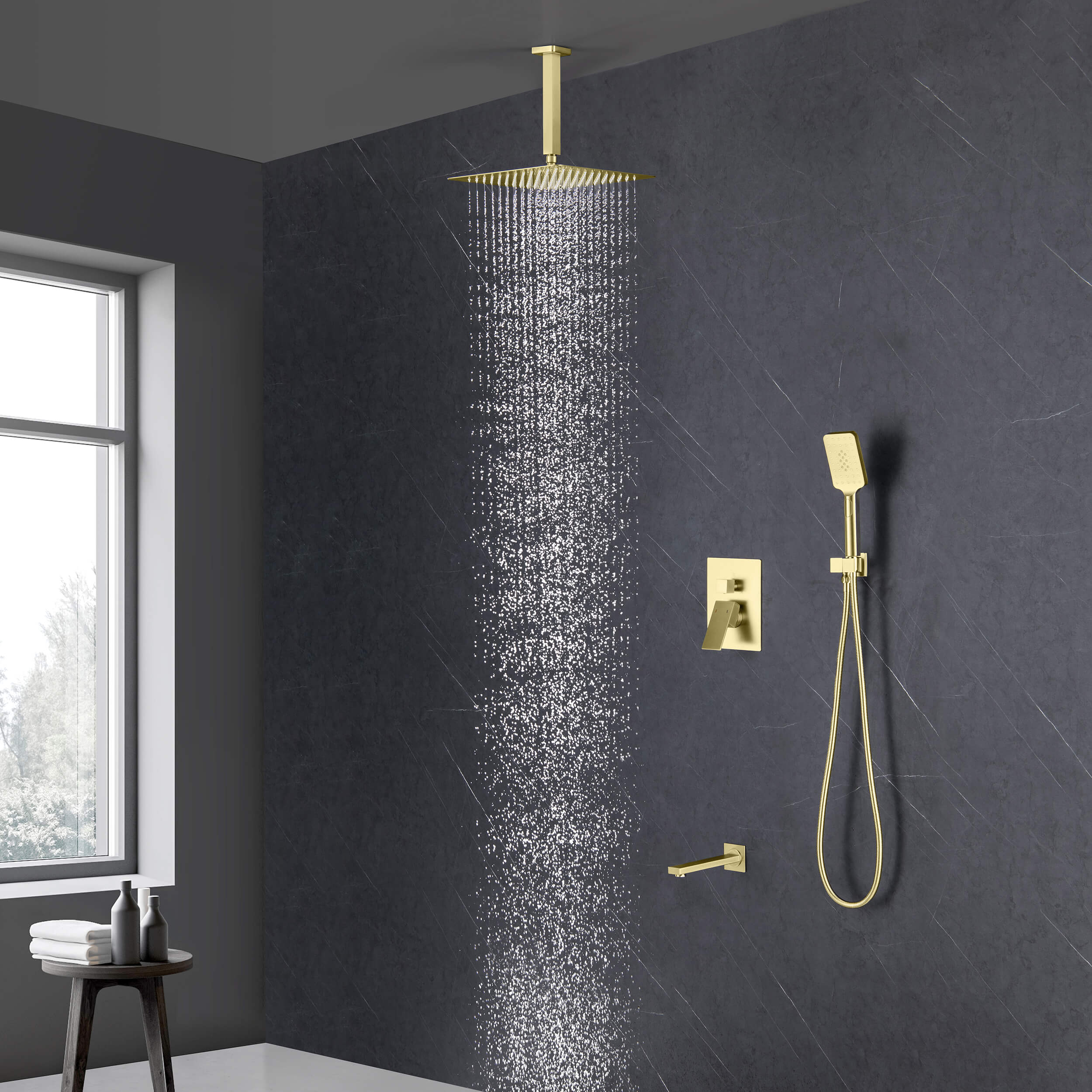 Quadra Pressure Balanced 3-Function Ceiling Mount Shower System with Rough-In Valve