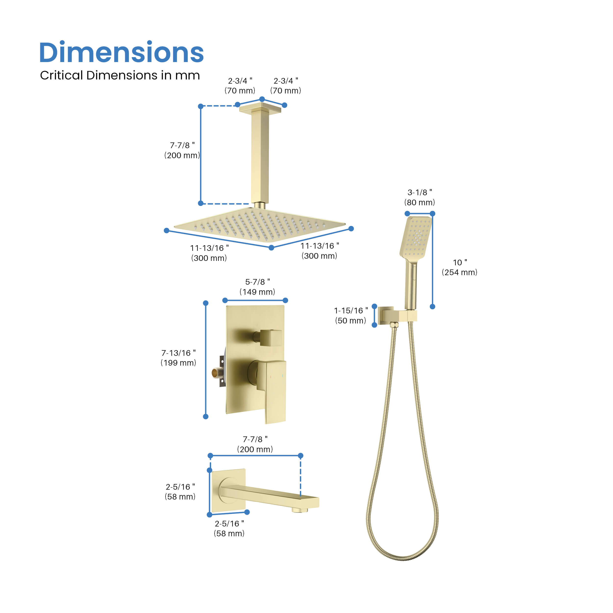 Quadra Pressure Balanced 3-Function Ceiling Mount Shower System with Rough-In Valve