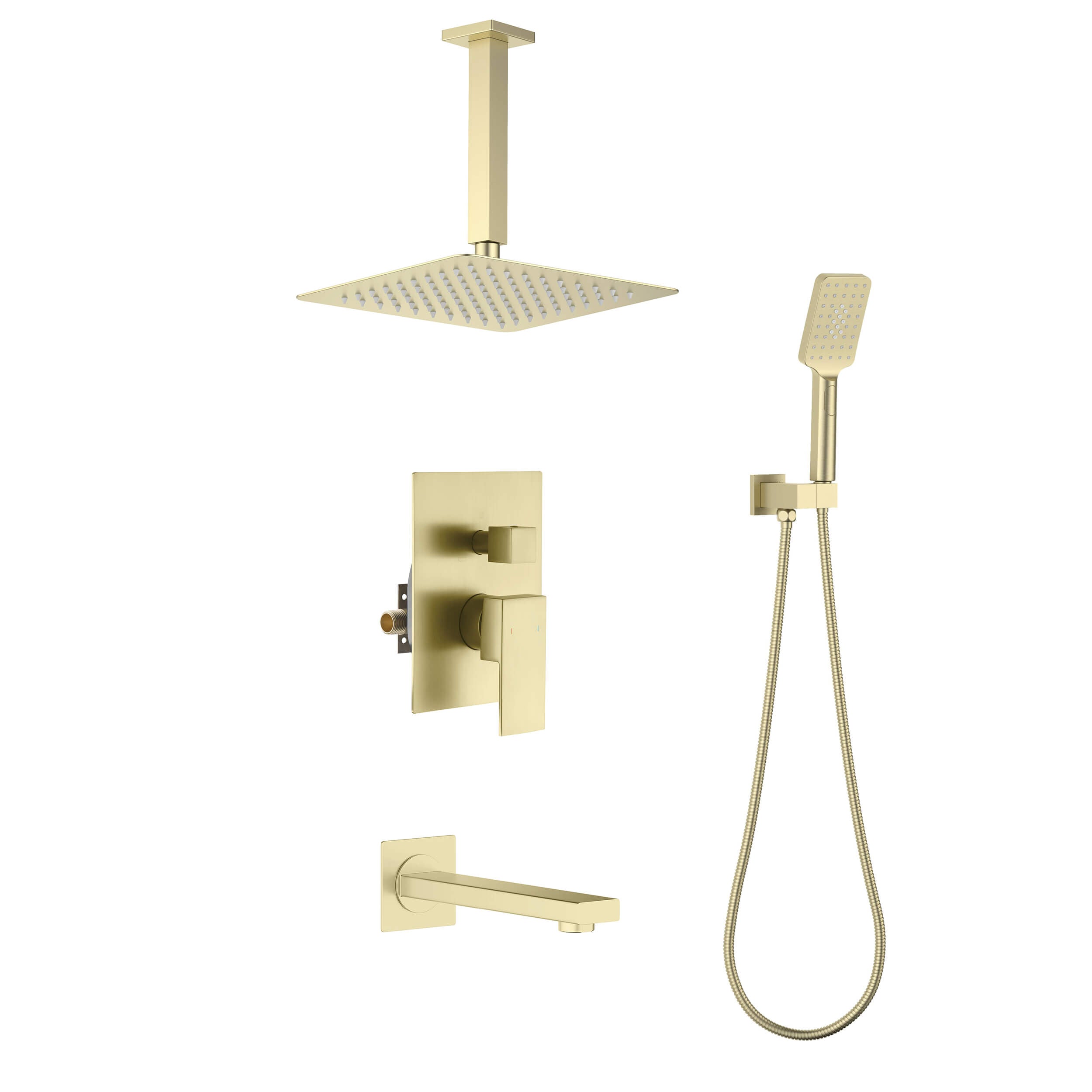 Quadra Pressure Balanced 3-Function Ceiling Mount Shower System with Rough-In Valve
