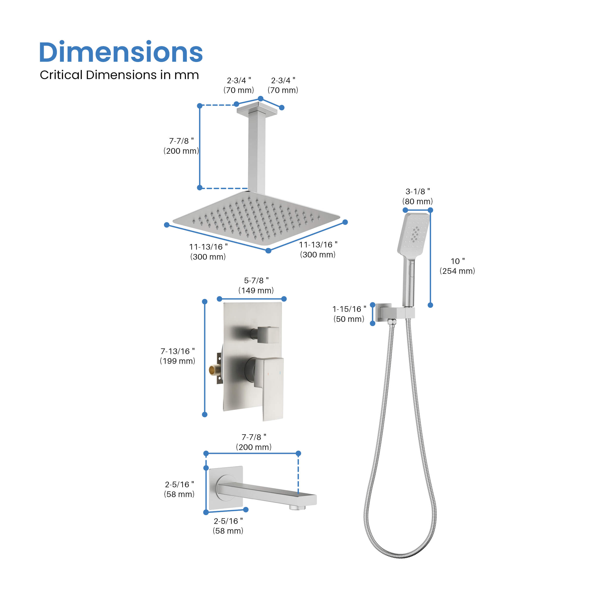 Quadra Pressure Balanced 3-Function Ceiling Mount Shower System with Rough-In Valve