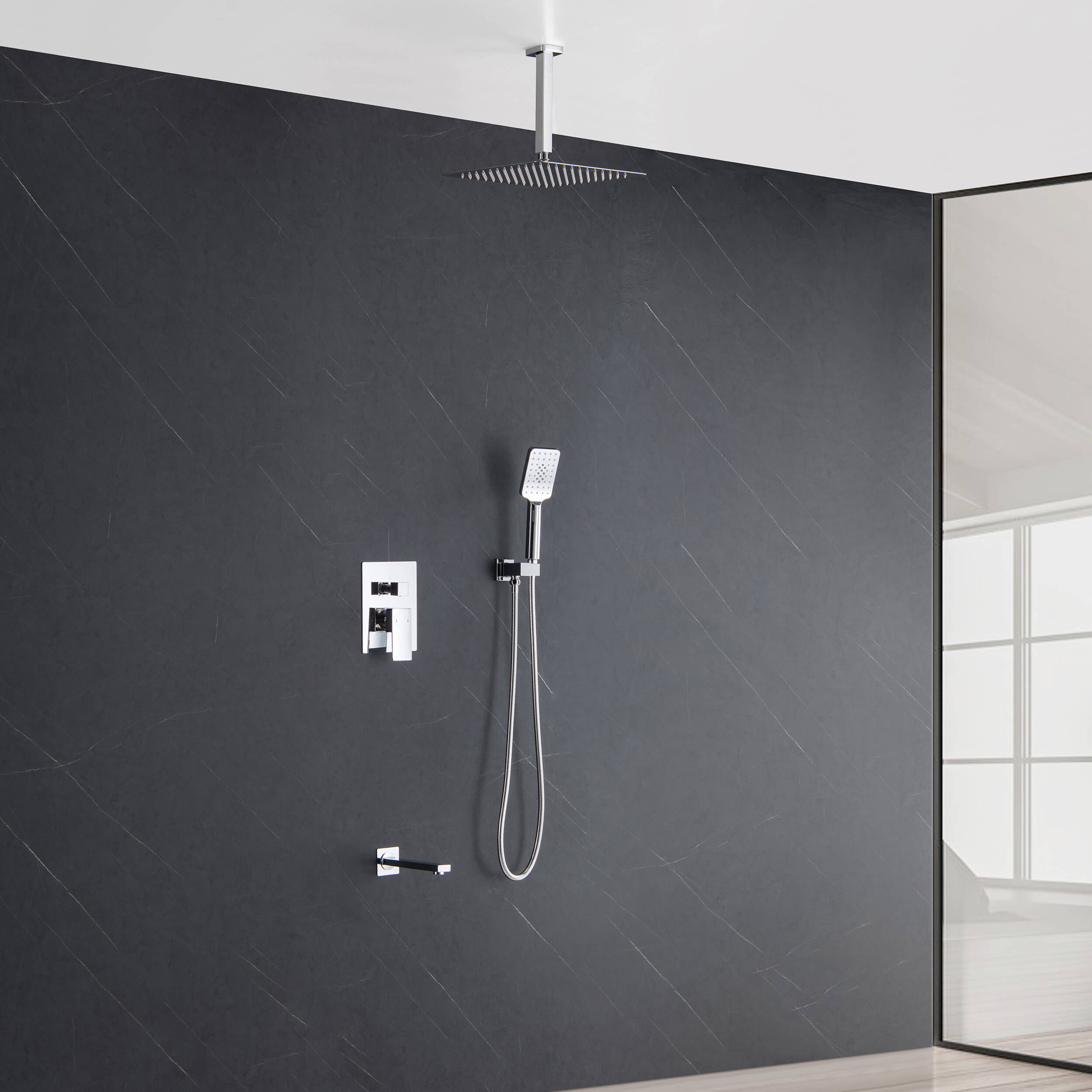 Quadra Pressure Balanced 3-Function Ceiling Mount Shower System with Rough-In Valve