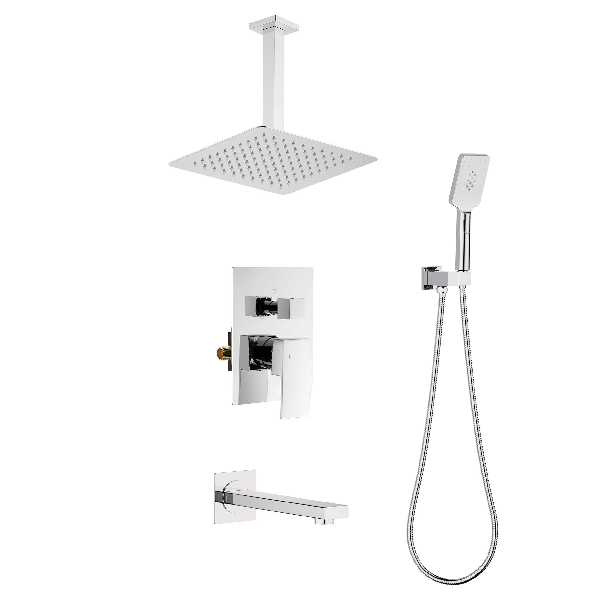 Quadra Pressure Balanced 3-Function Ceiling Mount Shower System with Rough-In Valve