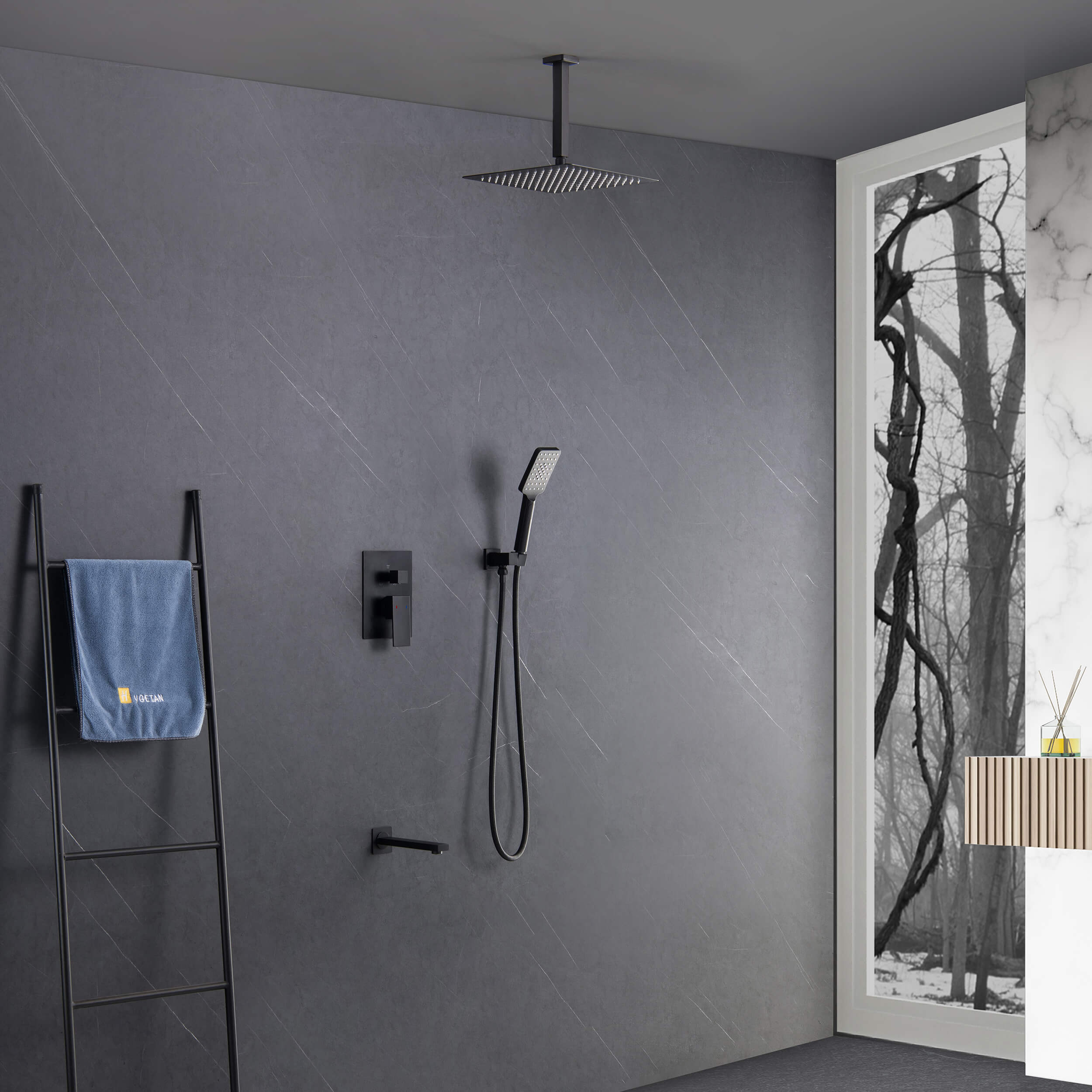 Quadra Pressure Balanced 3-Function Ceiling Mount Shower System with Rough-In Valve