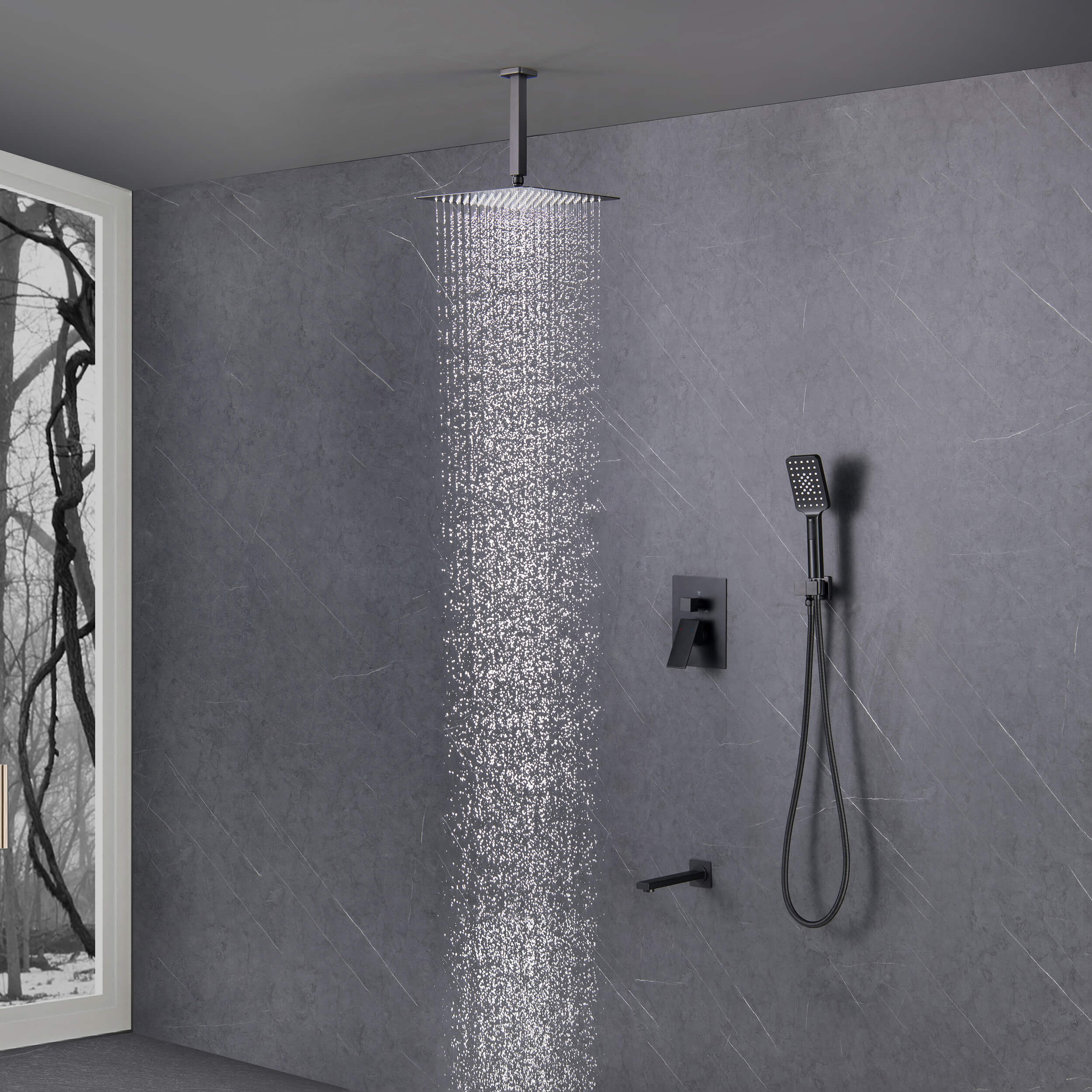 Quadra Pressure Balanced 3-Function Ceiling Mount Shower System with Rough-In Valve