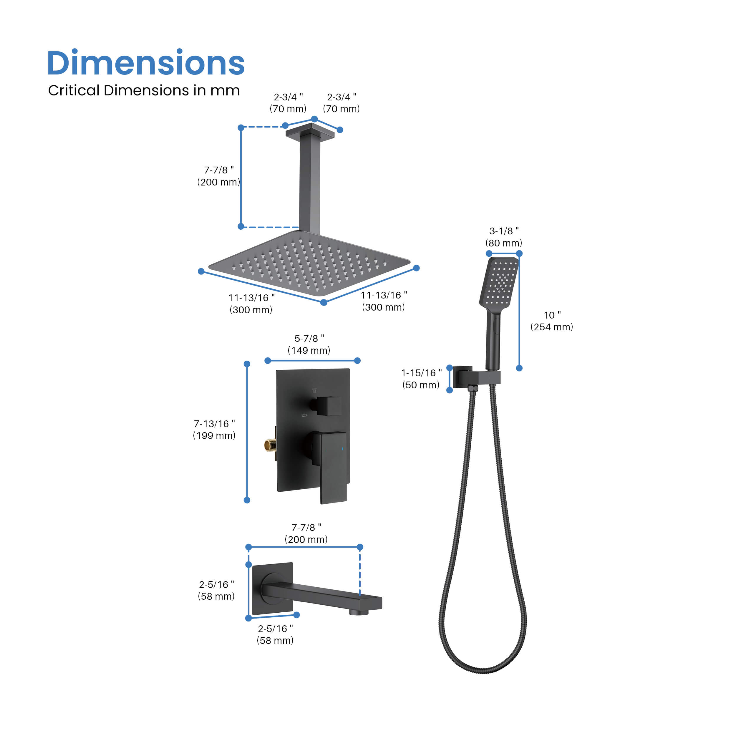 Quadra Pressure Balanced 3-Function Ceiling Mount Shower System with Rough-In Valve
