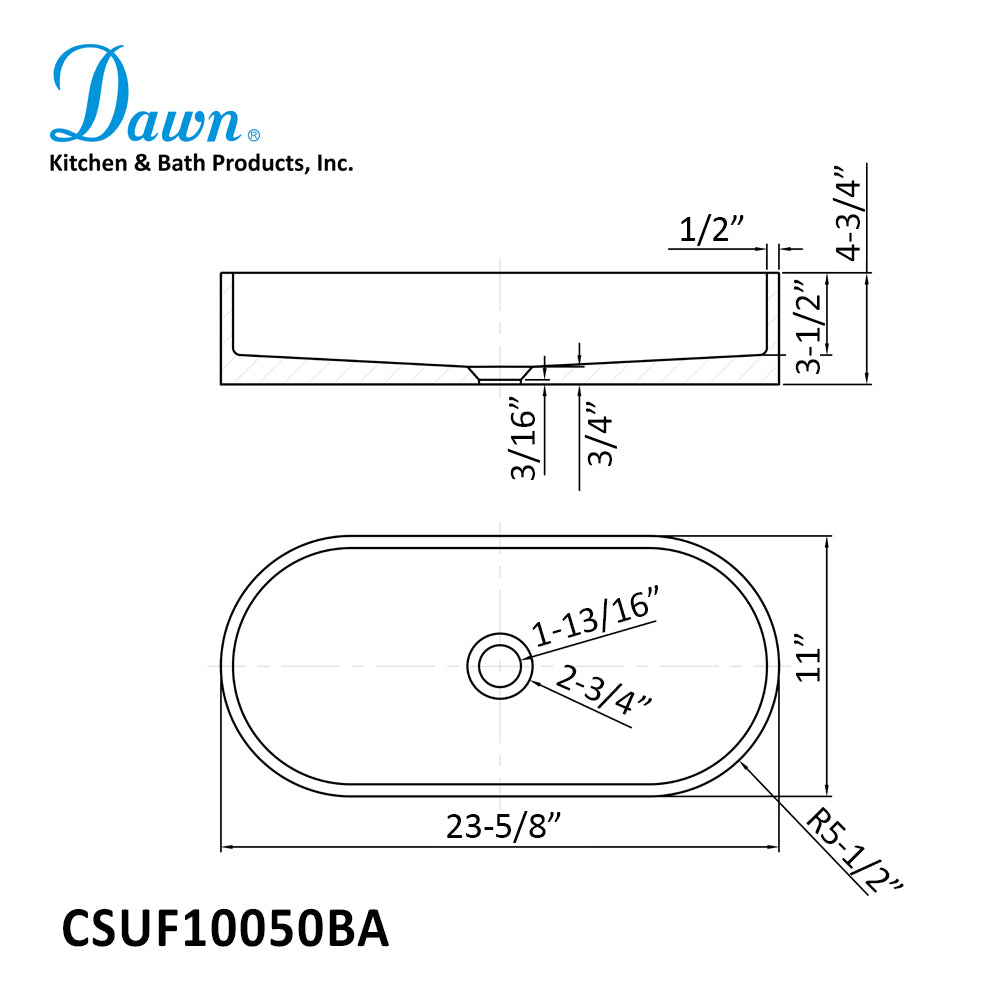 Dawn Oblong Shape Concrete Vanity Top, Blue Ashes CSUF10050BA