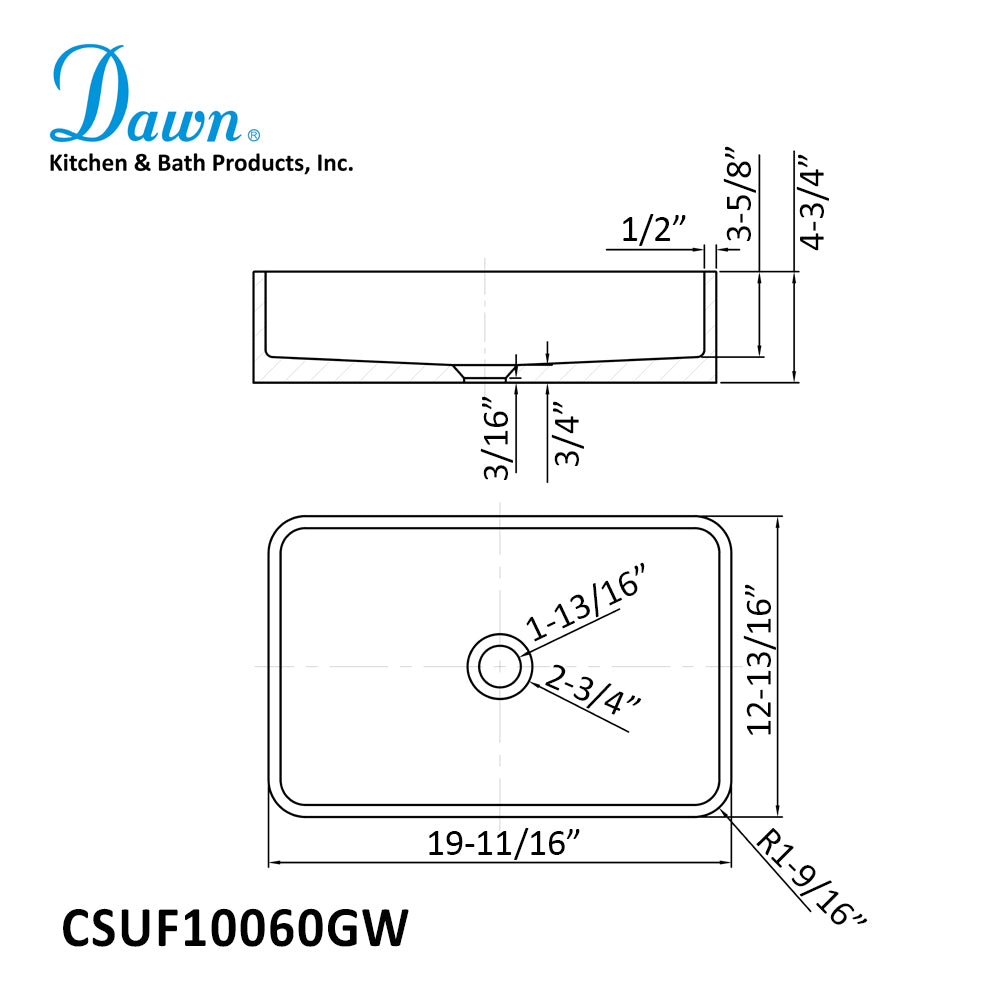 Dawn Rectangle Shape Concrete Vanity Top, Gray White CSUF10060GW